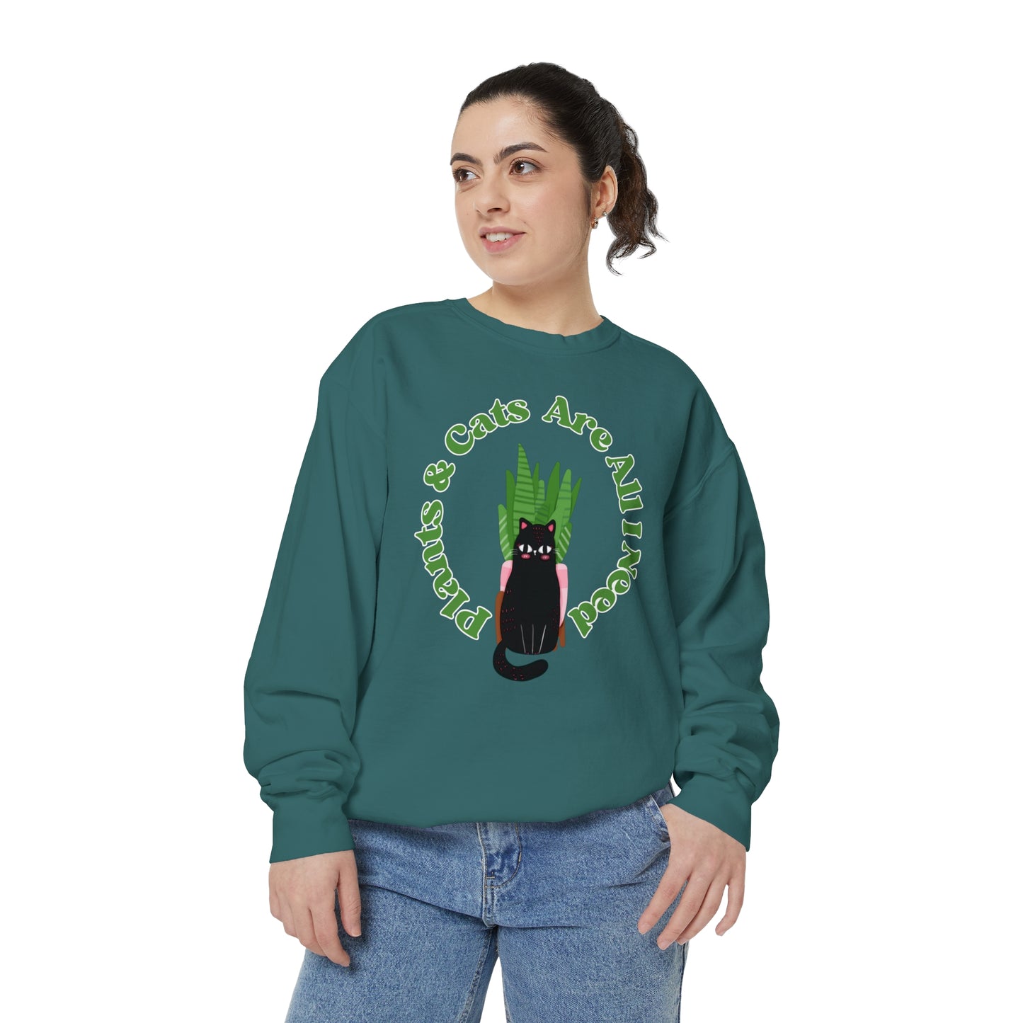 Plants & Cats Are All I Need Unisex Garment-Dyed Crewneck