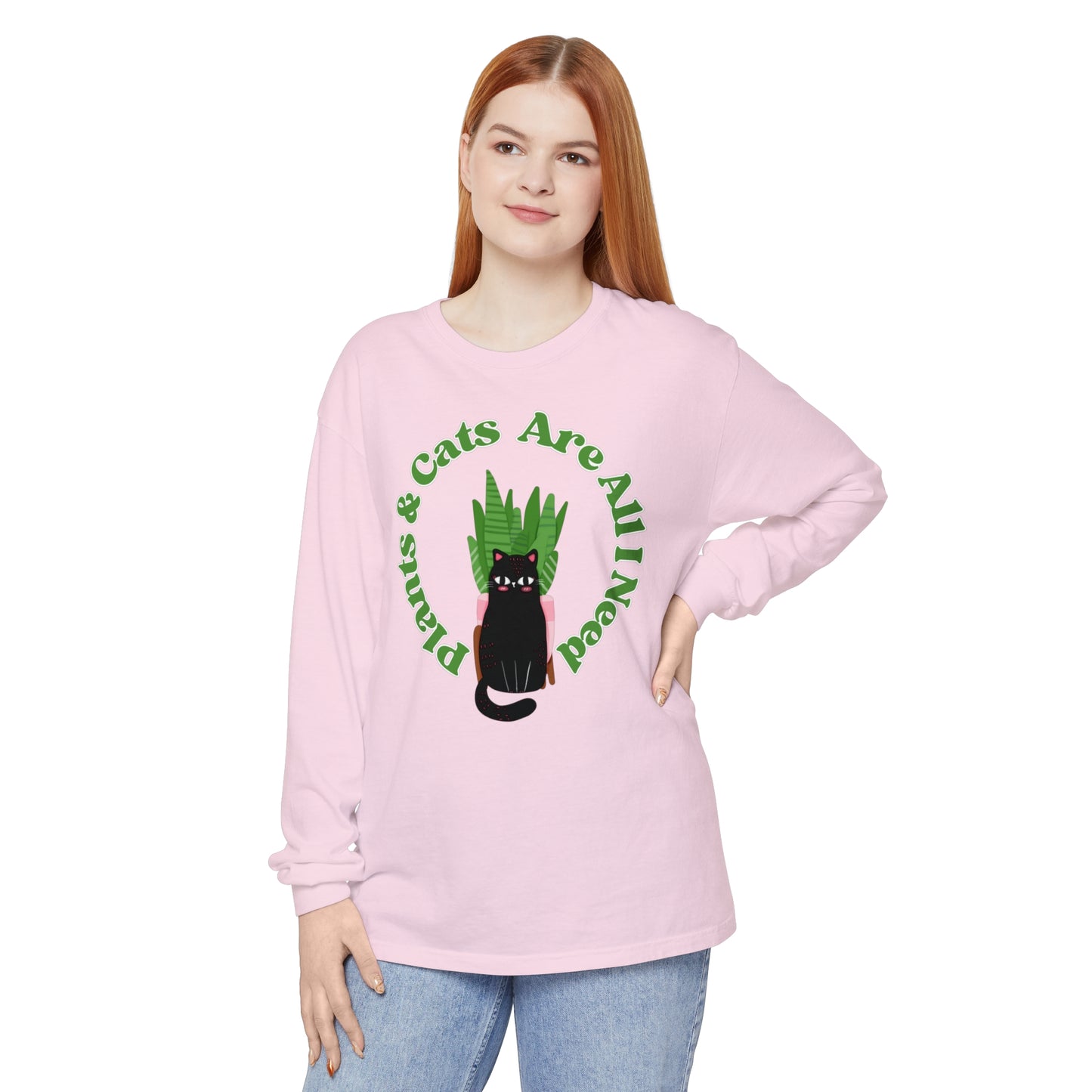 Plants & Cats Are All I Need Unisex Garment-dyed Long Sleeve