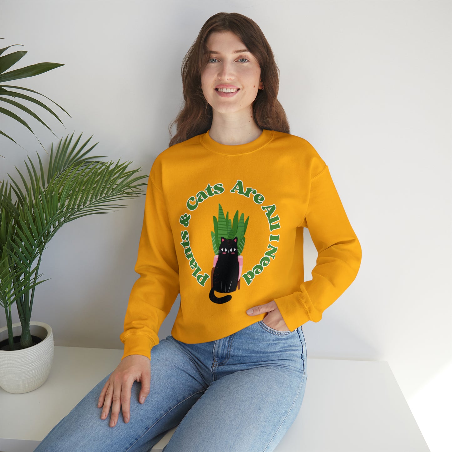 Plants & Cats Are All I Need Unisex Crewneck Sweatshirt