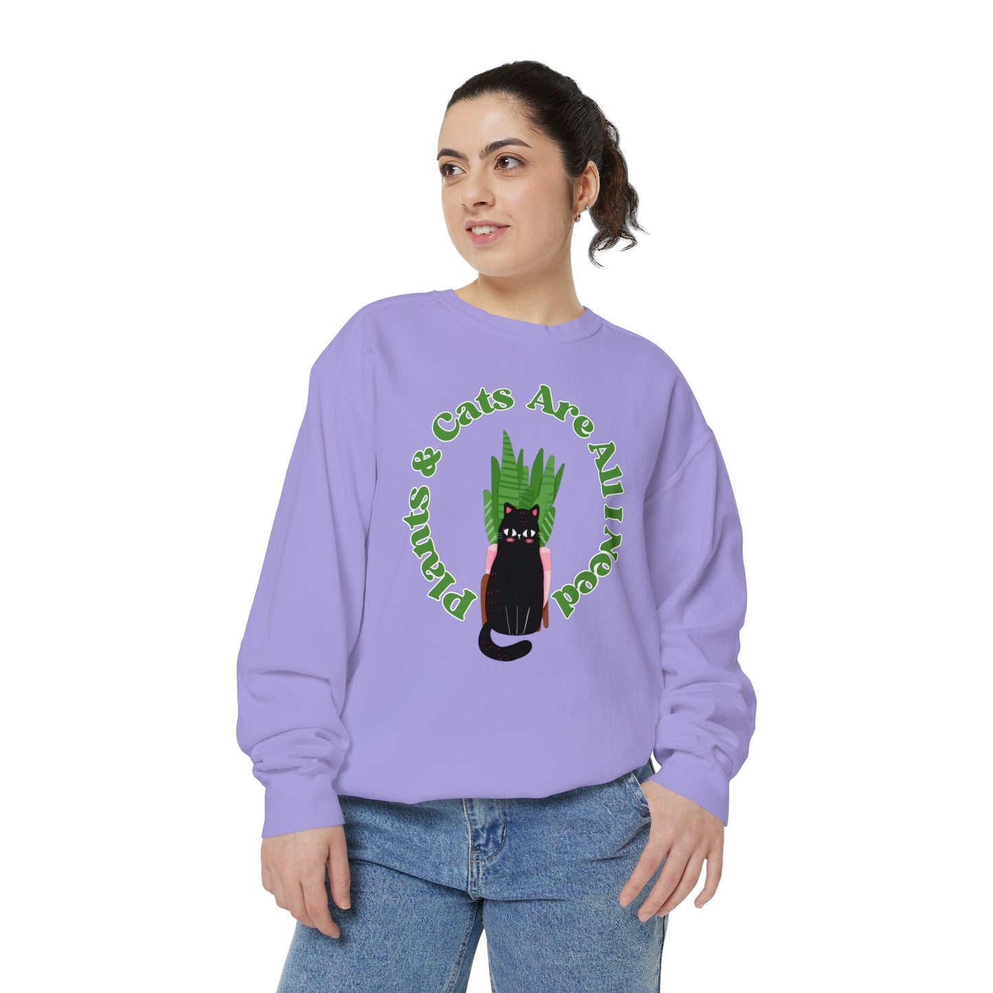 Plants & Cats Are All I Need Unisex Garment-Dyed Crewneck