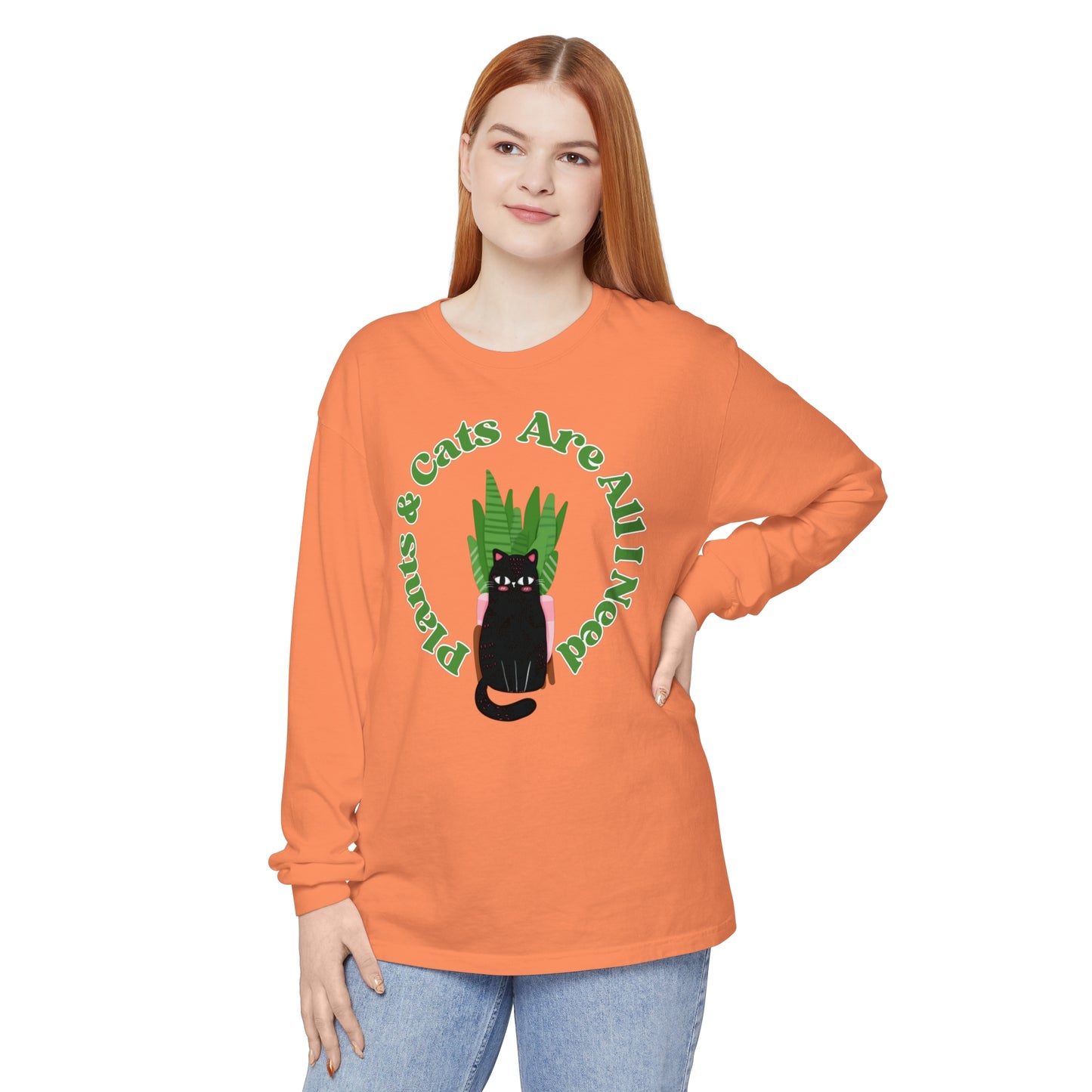 Plants & Cats Are All I Need Unisex Garment-dyed Long Sleeve