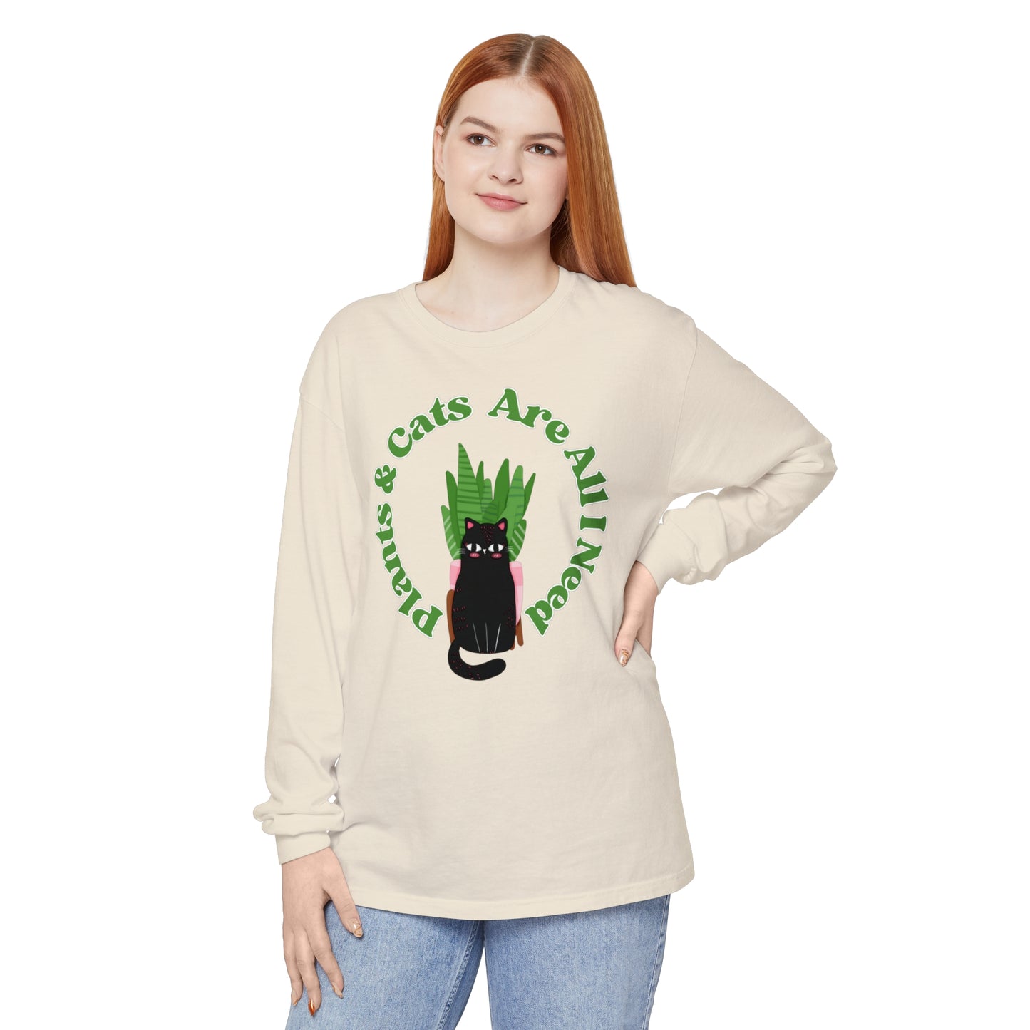 Plants & Cats Are All I Need Unisex Garment-dyed Long Sleeve