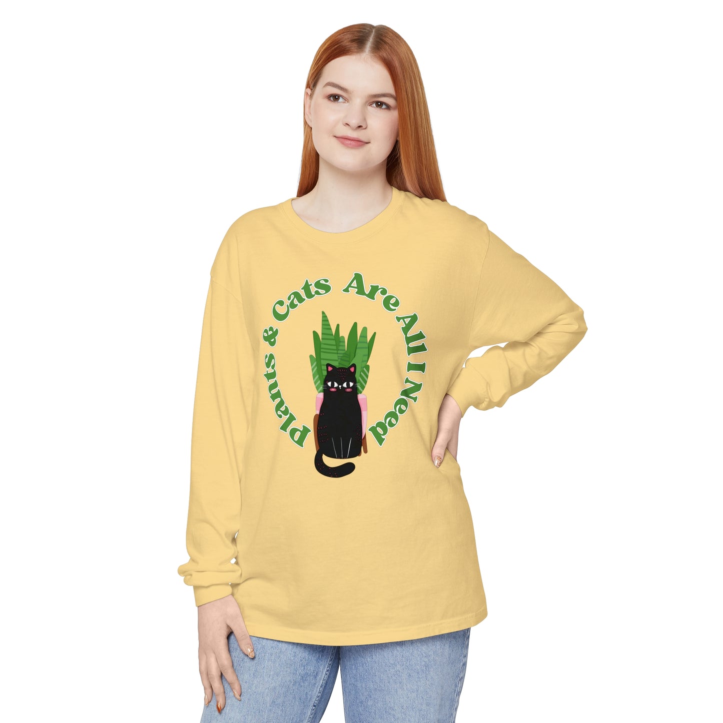 Plants & Cats Are All I Need Unisex Garment-dyed Long Sleeve