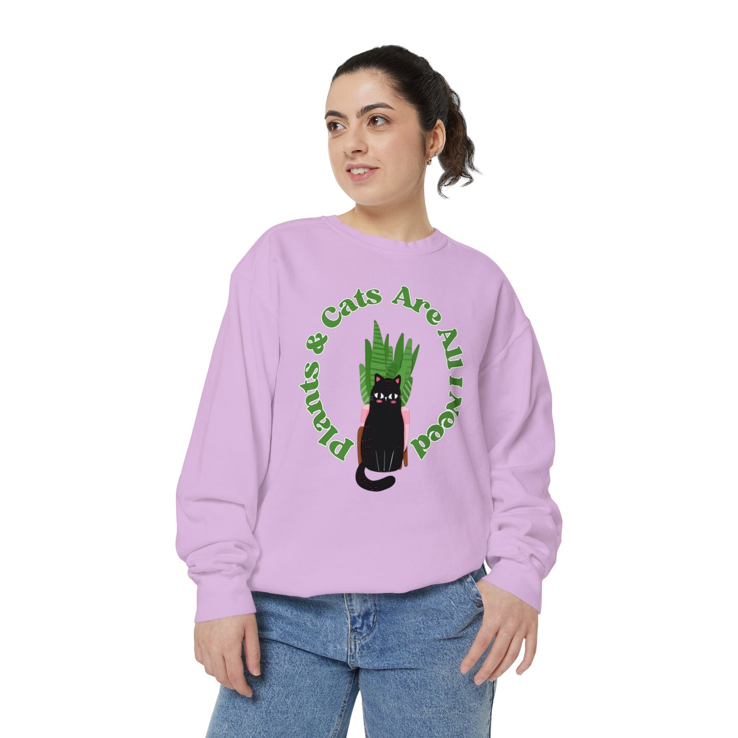 Plants & Cats Are All I Need Unisex Garment-Dyed Crewneck