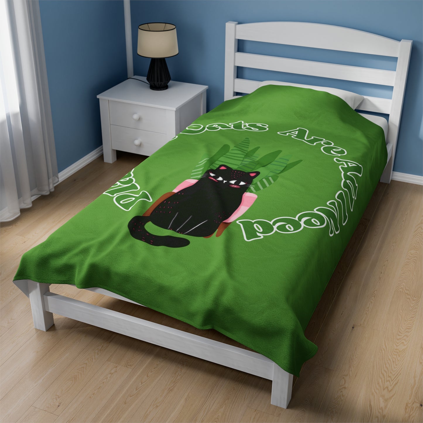 Plants & Cats Are All I Need Velveteen Plush Blanket