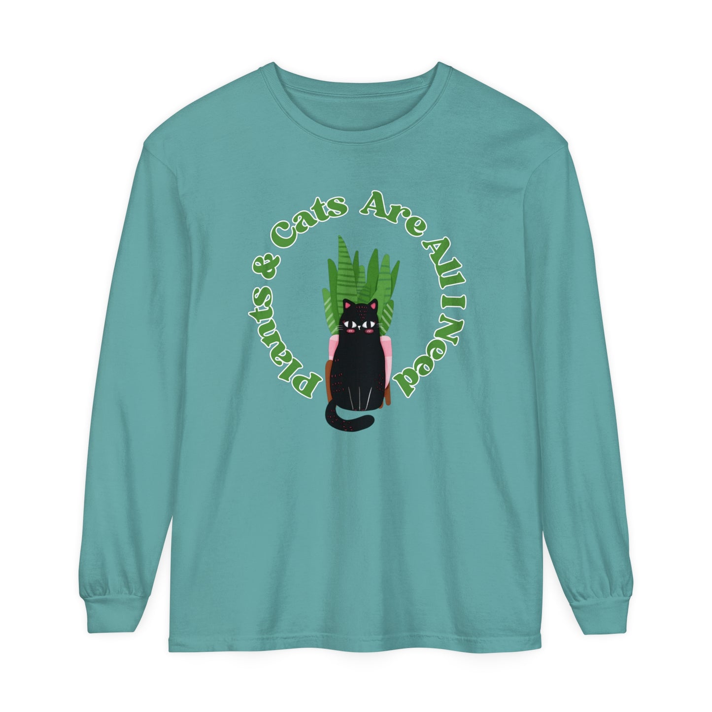 Plants & Cats Are All I Need Unisex Garment-dyed Long Sleeve