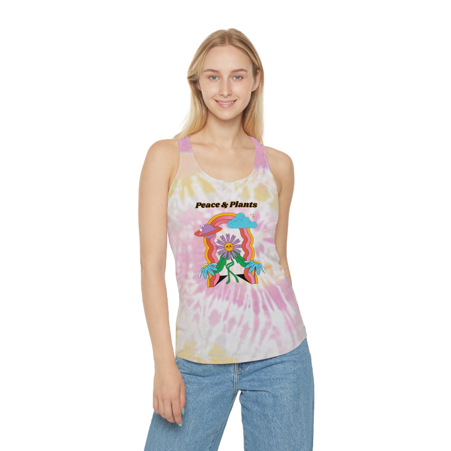 Peace & Plants Tie Dye Racerback Tank Top