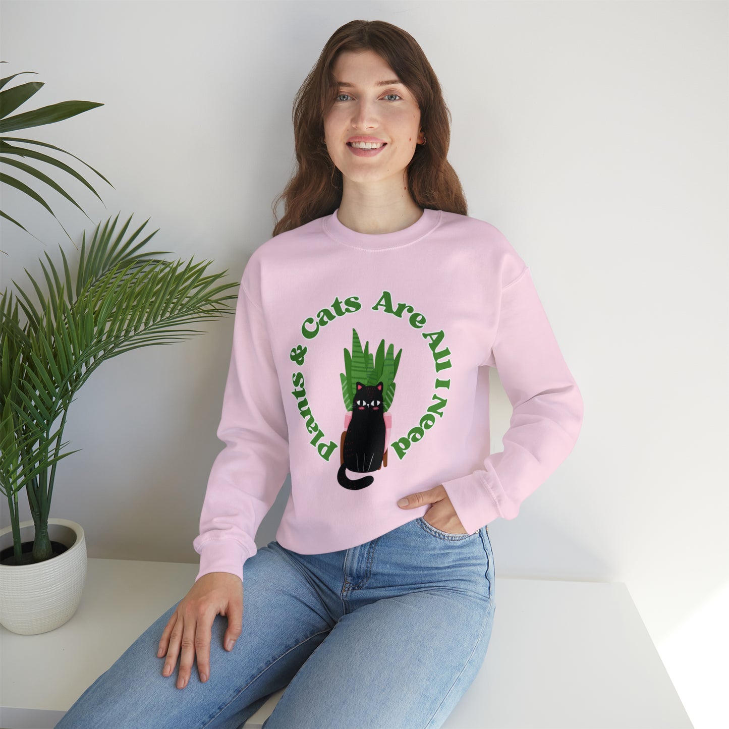 Plants & Cats Are All I Need Unisex Crewneck Sweatshirt