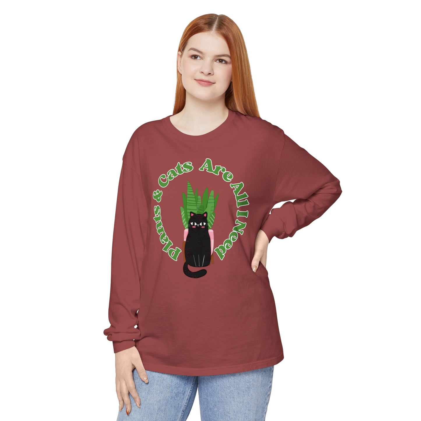Plants & Cats Are All I Need Unisex Garment-dyed Long Sleeve