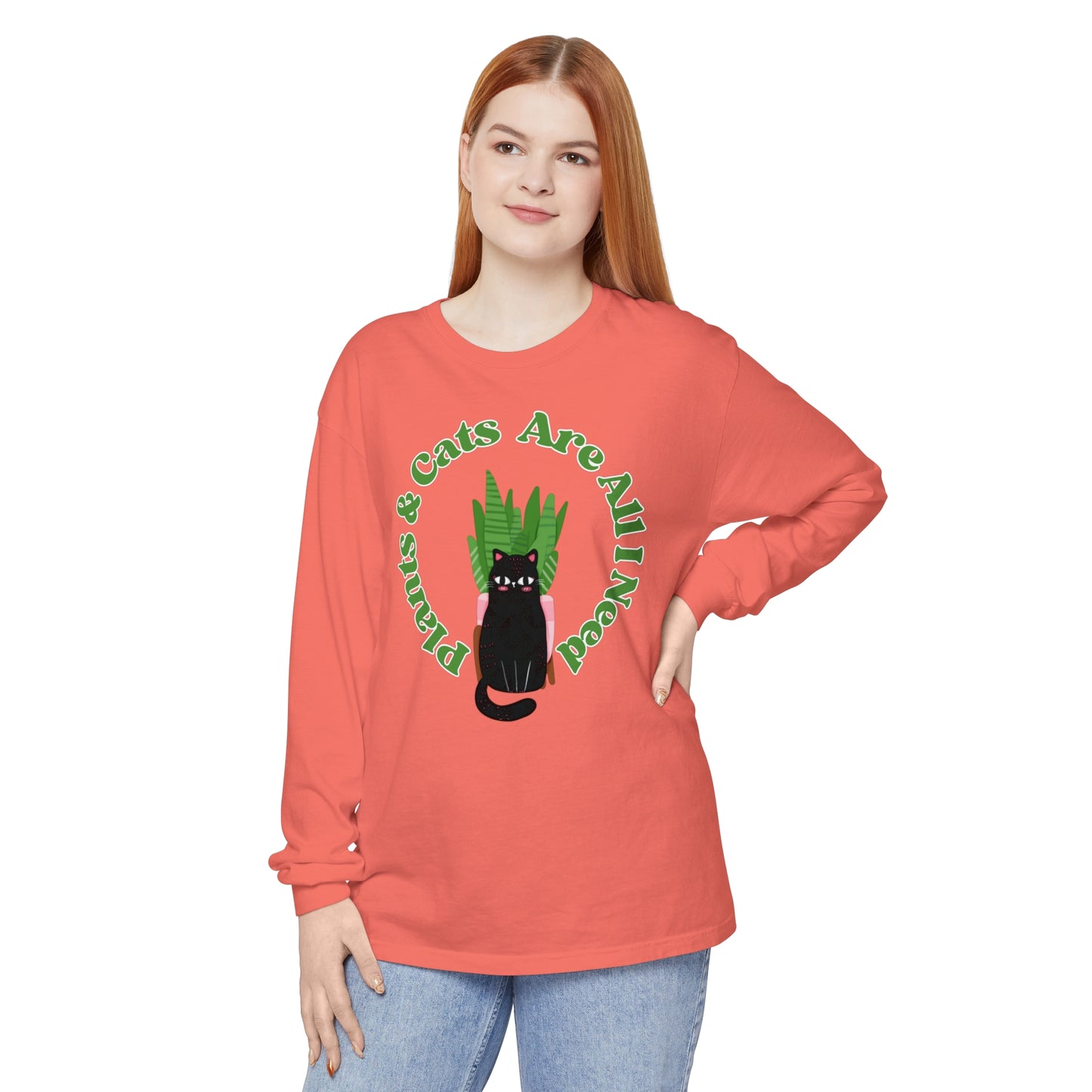 Plants & Cats Are All I Need Unisex Garment-dyed Long Sleeve