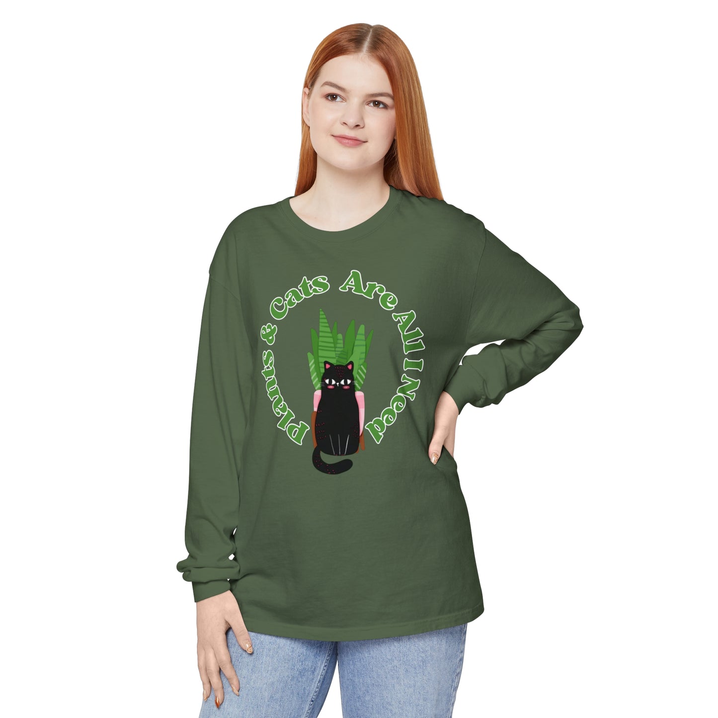 Plants & Cats Are All I Need Unisex Garment-dyed Long Sleeve