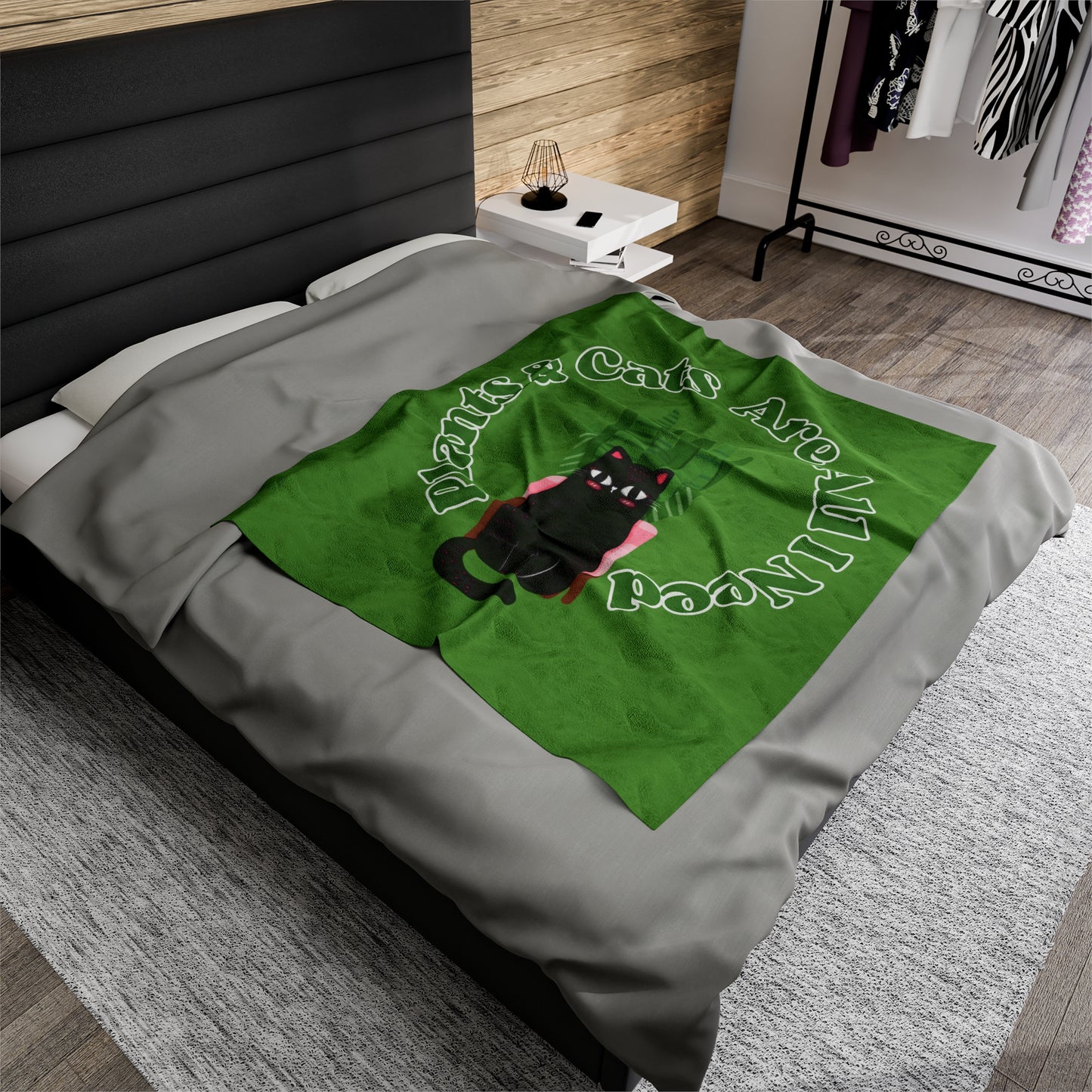 Plants & Cats Are All I Need Velveteen Plush Blanket