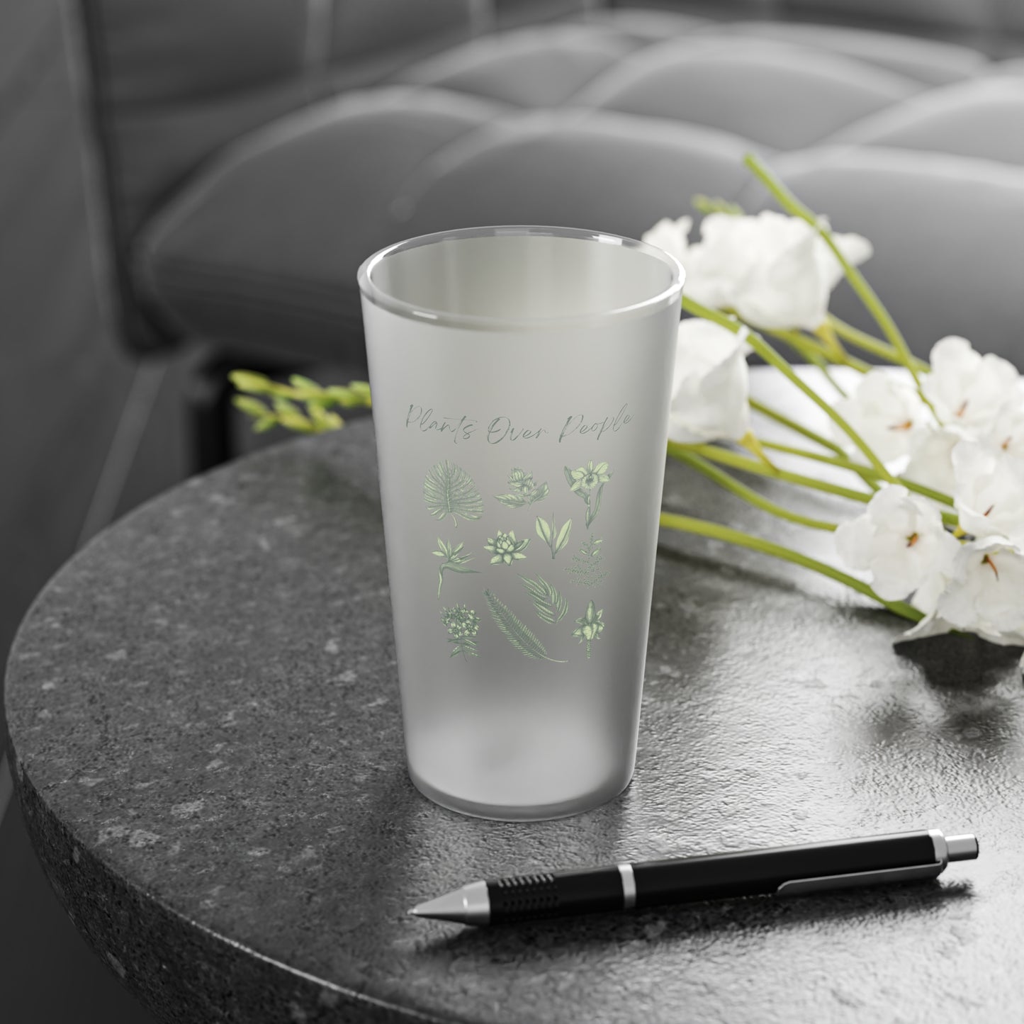 Plants Over People Frosted Pint Glass
