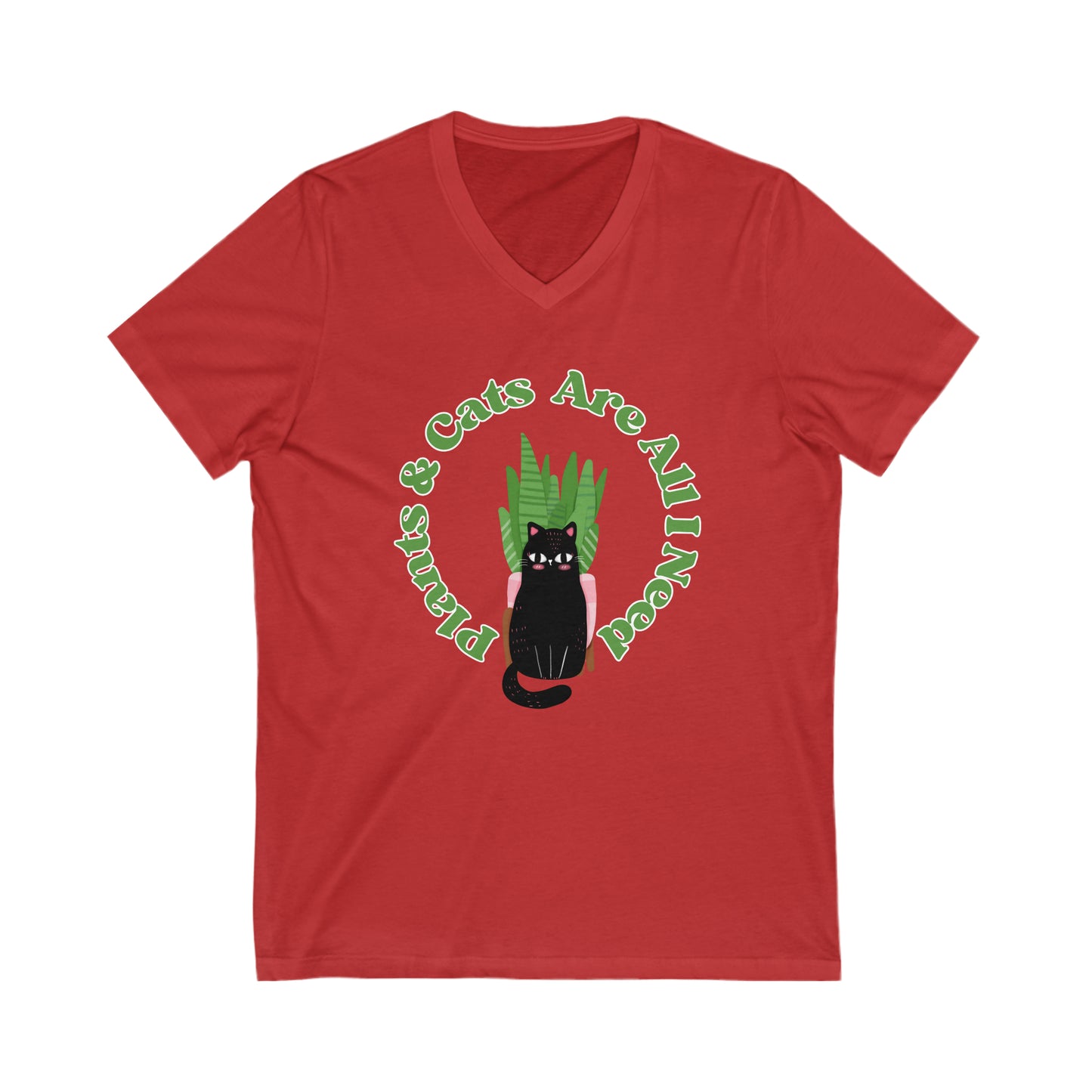 Plants & Cats Are All I Need Unisex Jersey V-Neck Tee