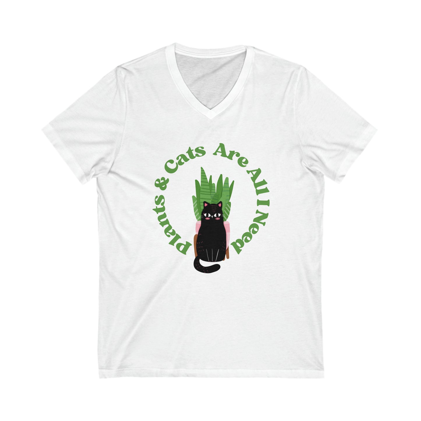 Plants & Cats Are All I Need Unisex Jersey V-Neck Tee