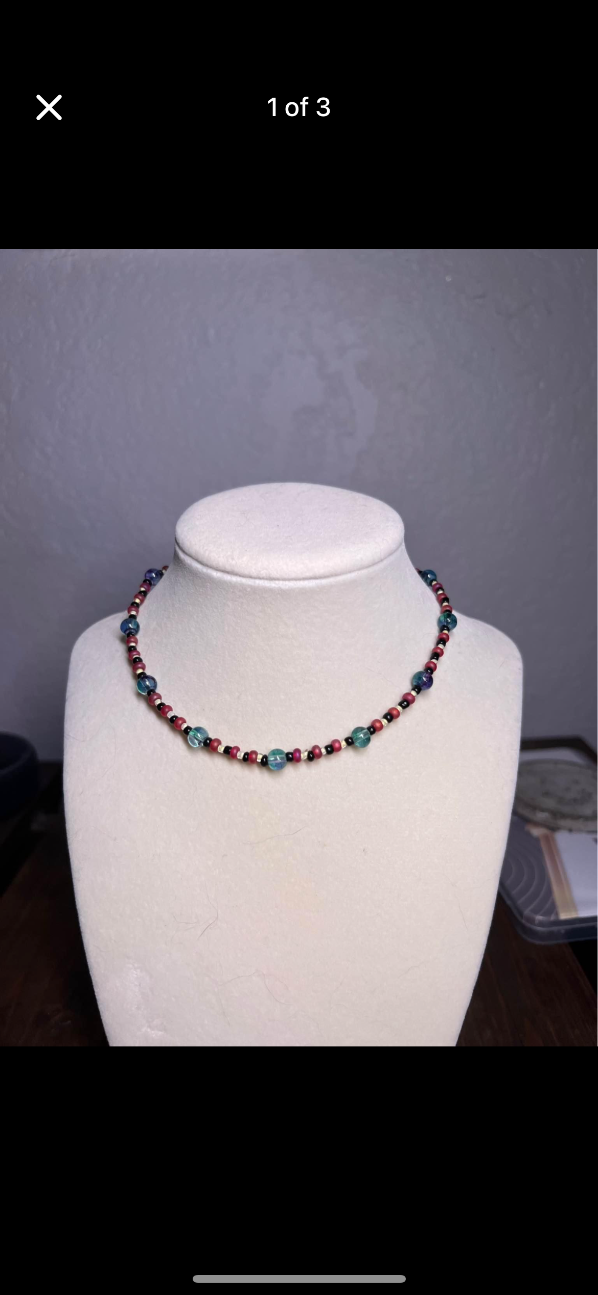 Red and blue glass bead choker