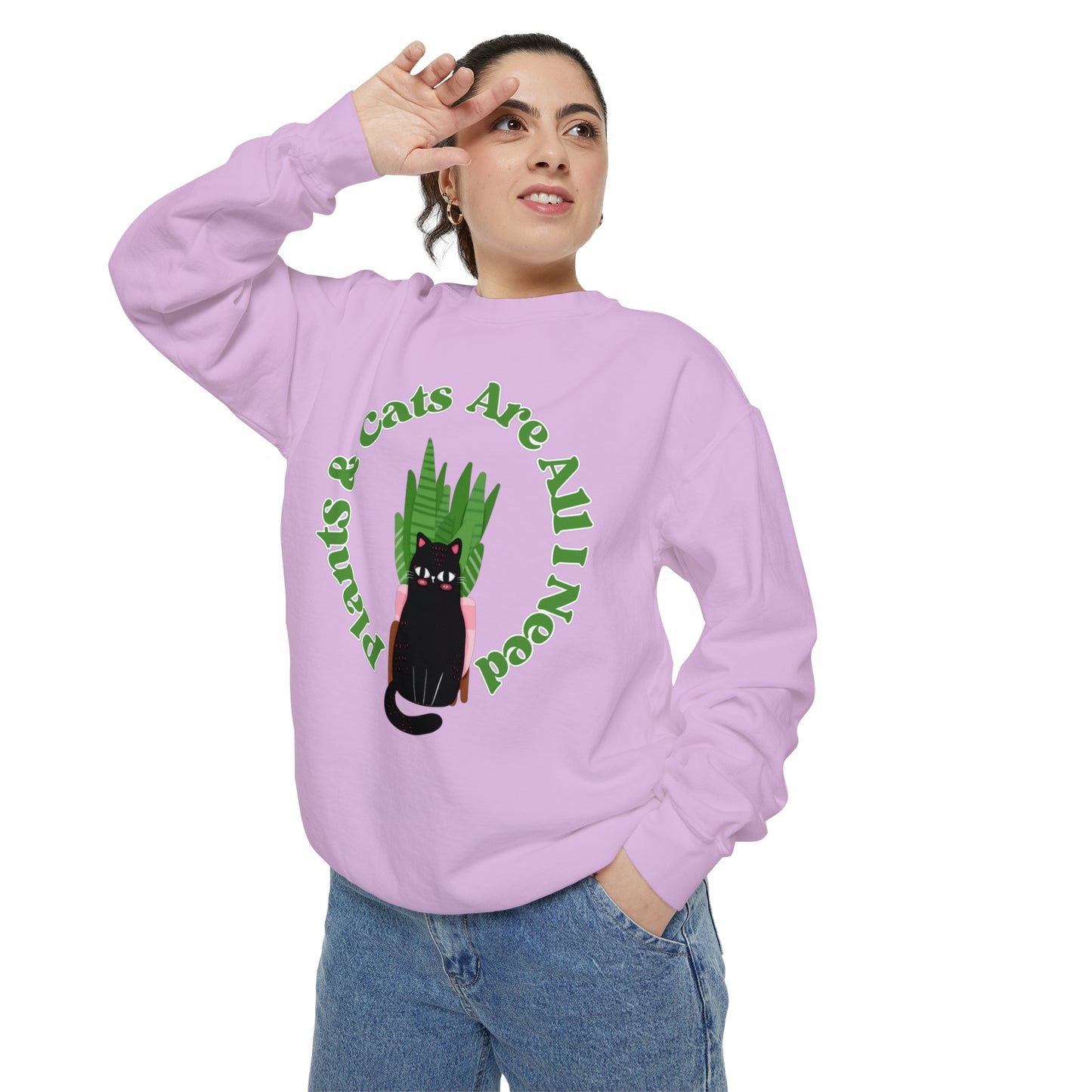 Plants & Cats Are All I Need Unisex Garment-Dyed Crewneck