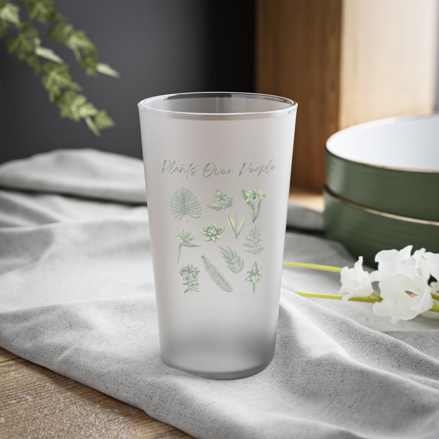Plants Over People Frosted Pint Glass