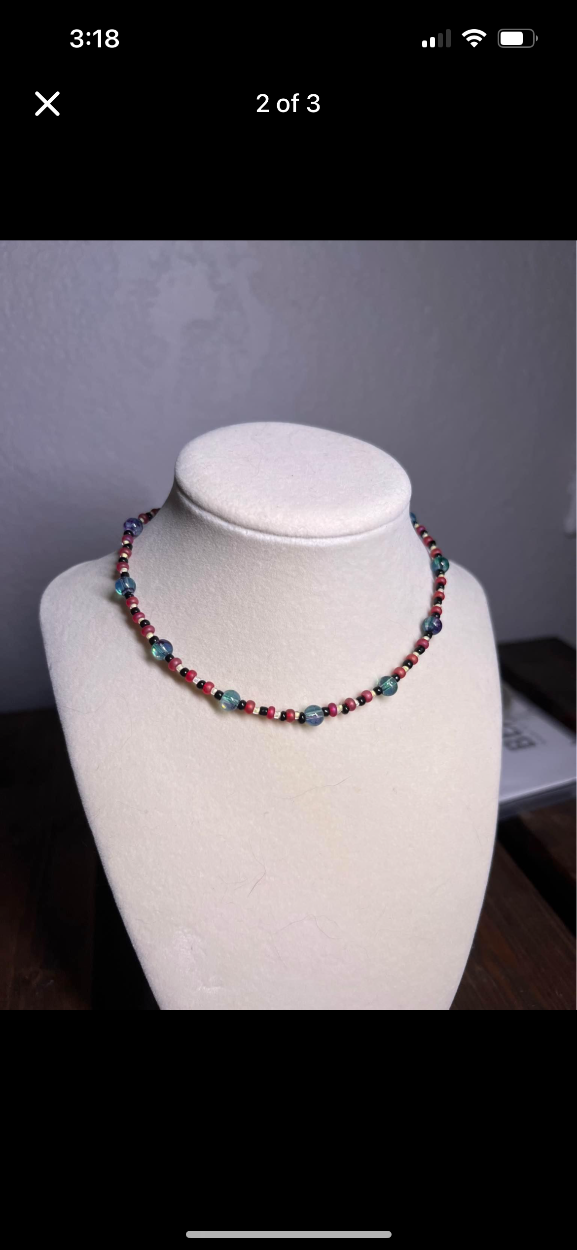 Red and blue glass bead choker