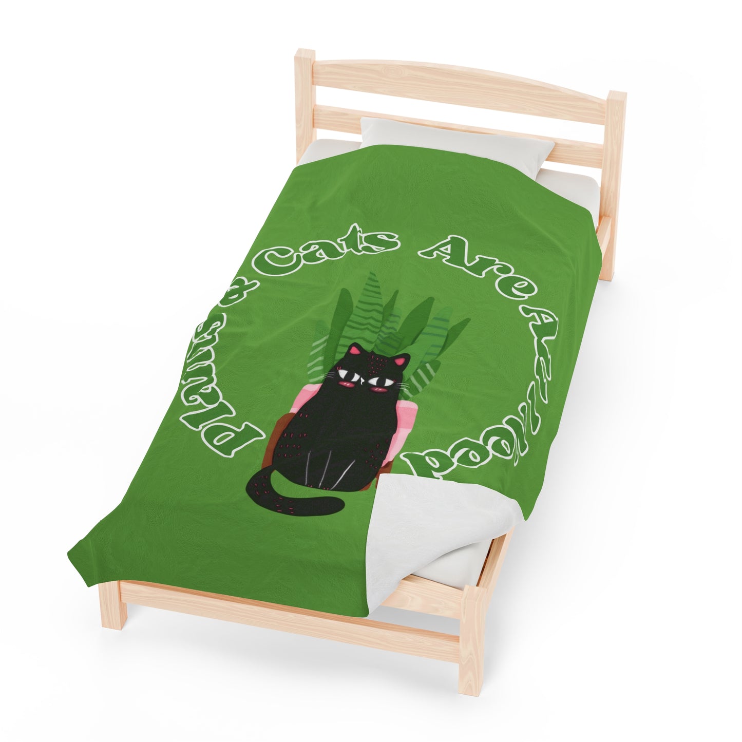 Plants & Cats Are All I Need Velveteen Plush Blanket