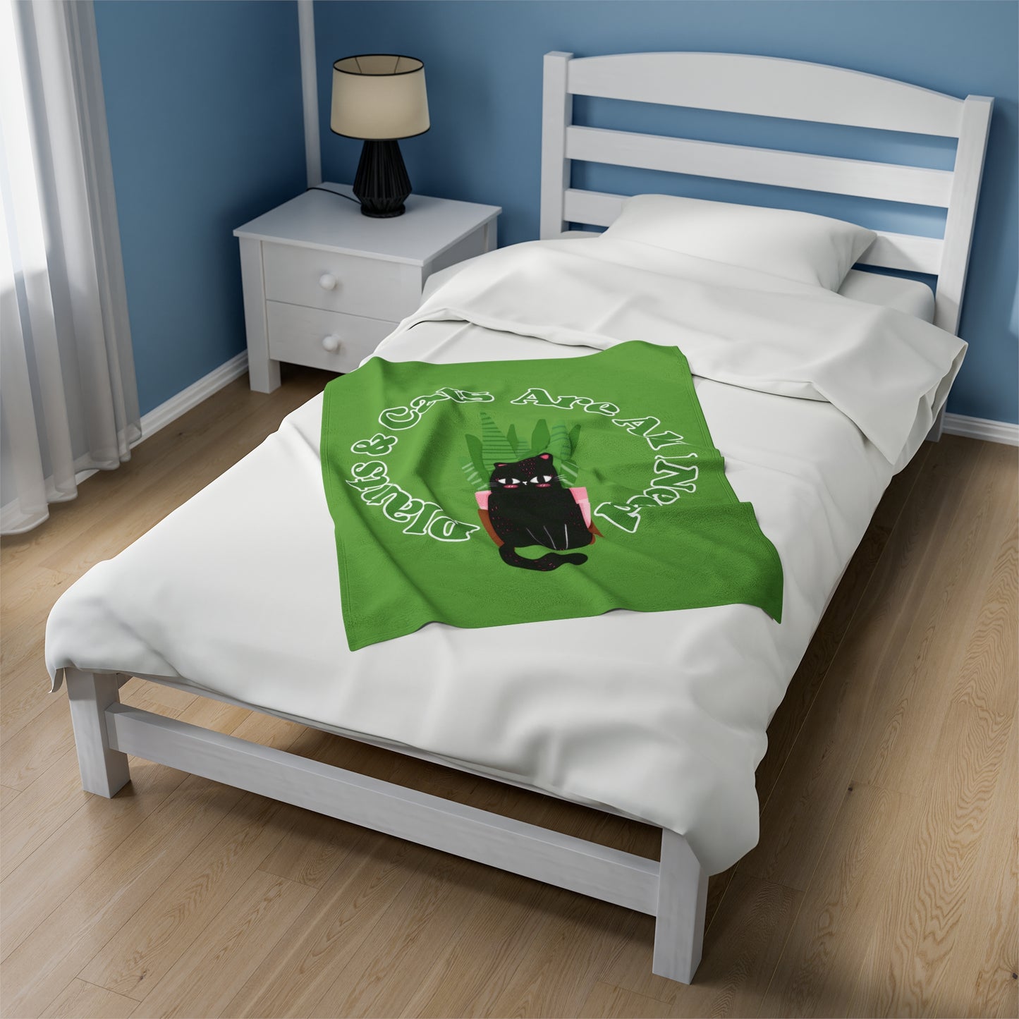 Plants & Cats Are All I Need Velveteen Plush Blanket