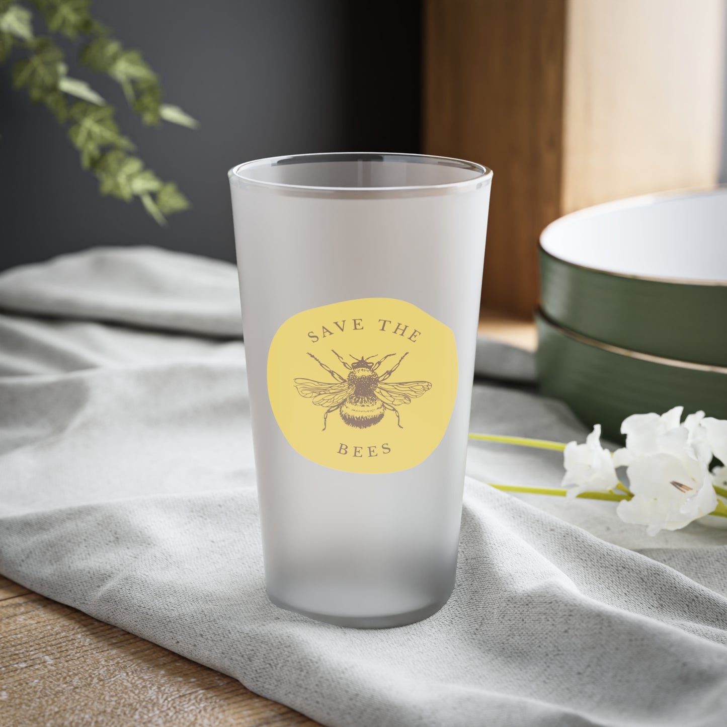 Save The Bees Frosted Pint Glass