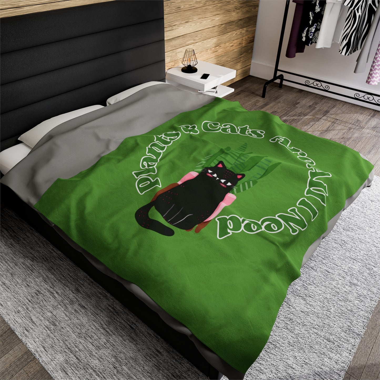 Plants & Cats Are All I Need Velveteen Plush Blanket