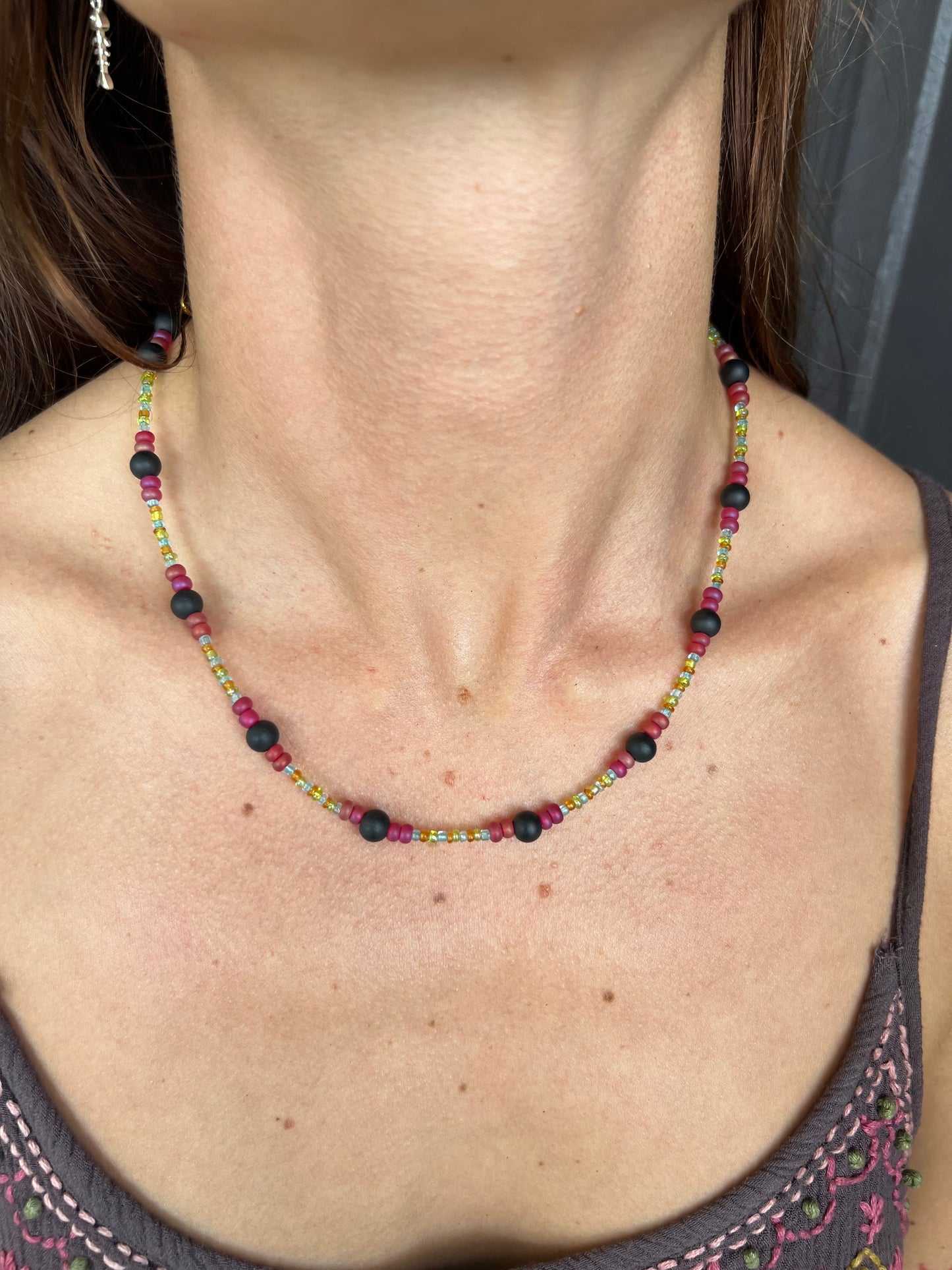 Multicolor glass bead necklace