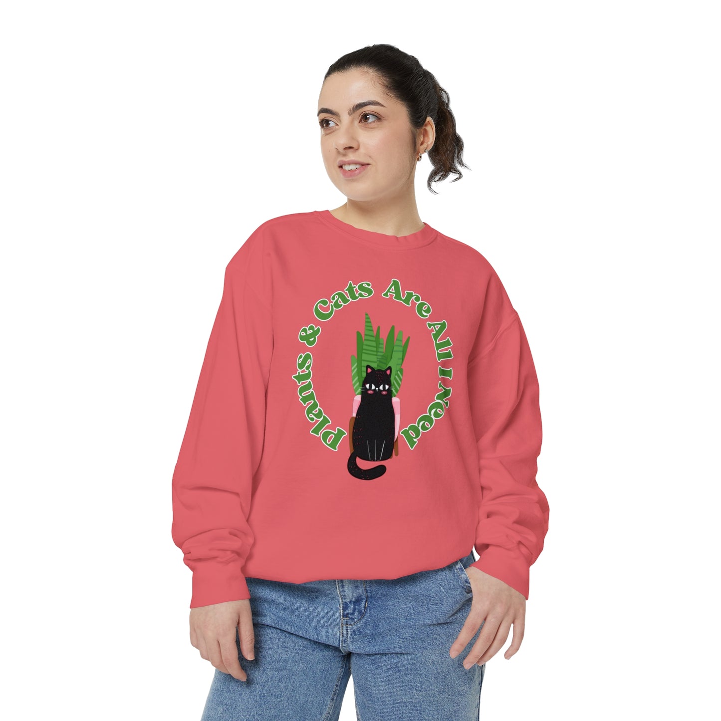 Plants & Cats Are All I Need Unisex Garment-Dyed Crewneck