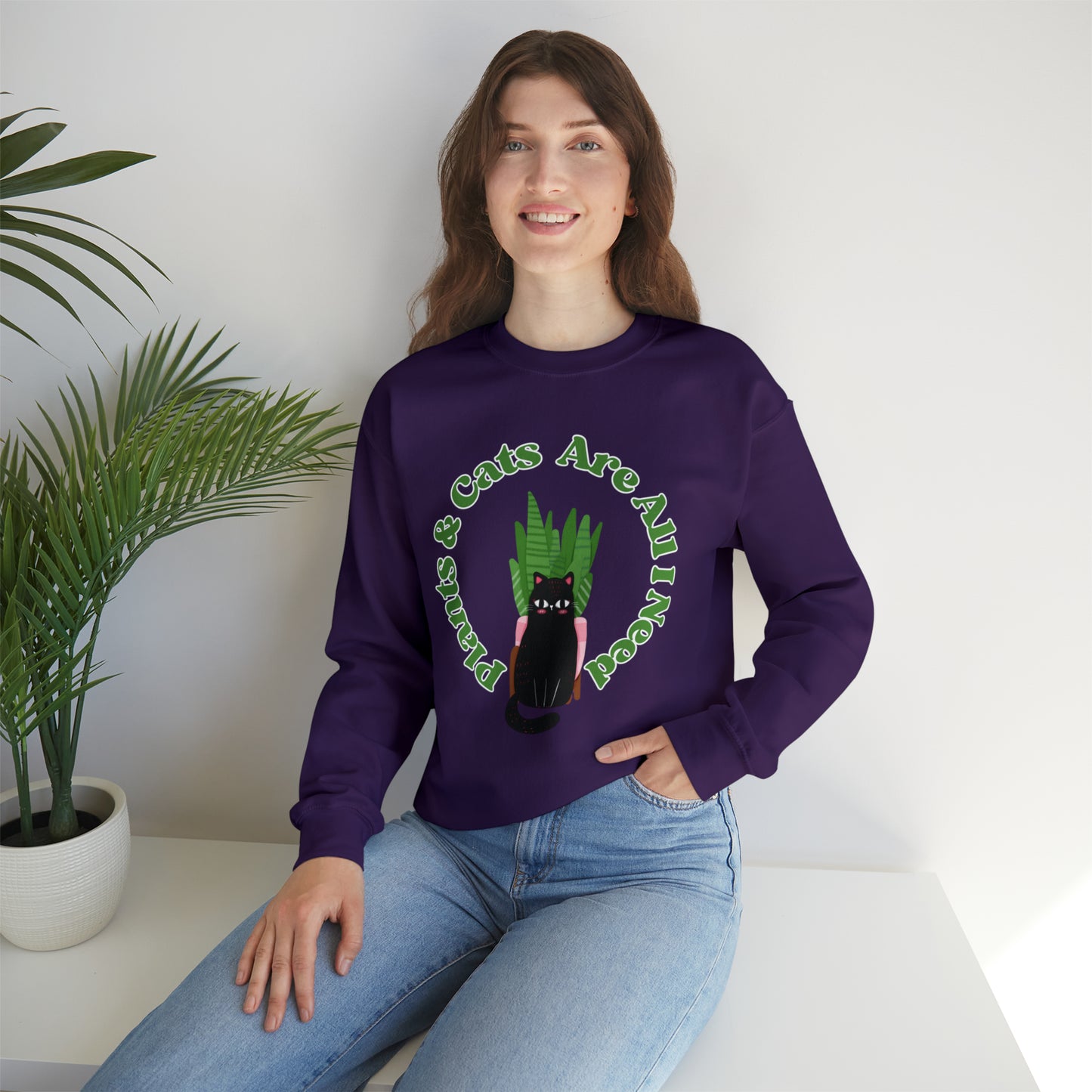 Plants & Cats Are All I Need Unisex Crewneck Sweatshirt