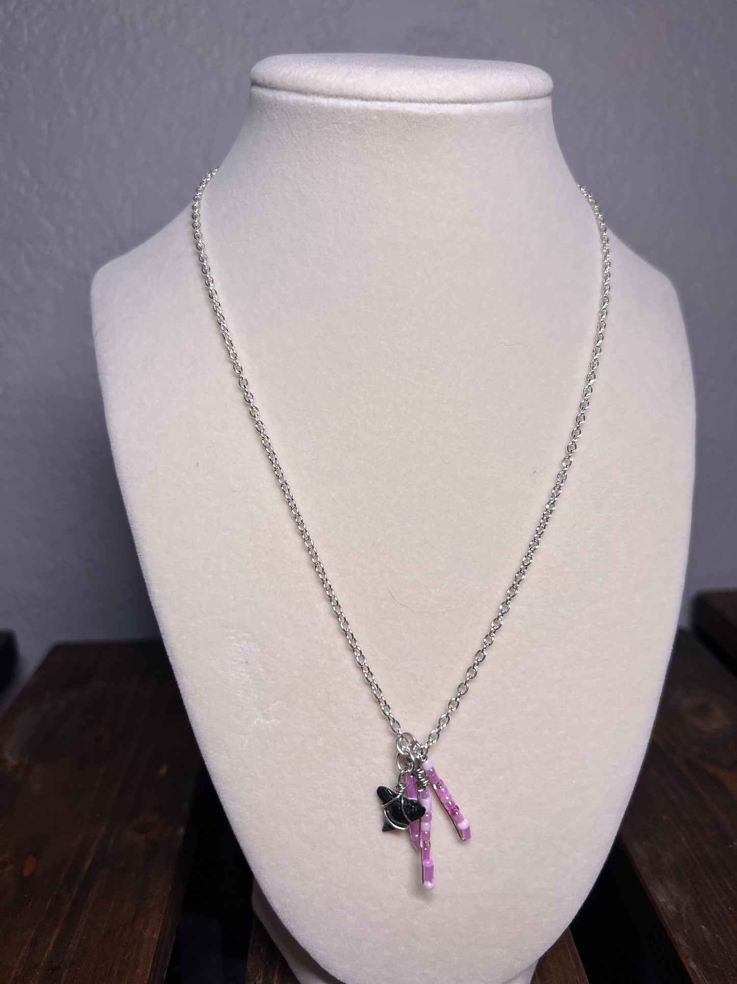 Beaded wire wrapped sharks tooth necklace