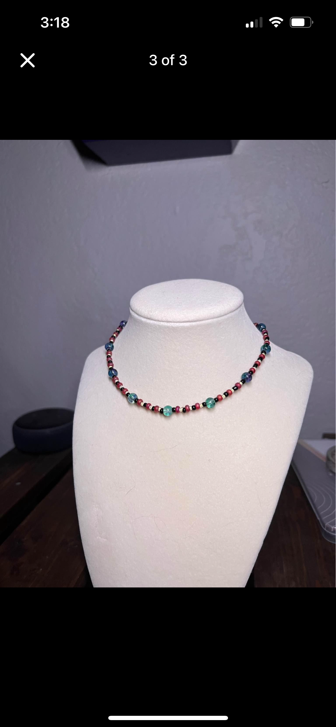 Red and blue glass bead choker
