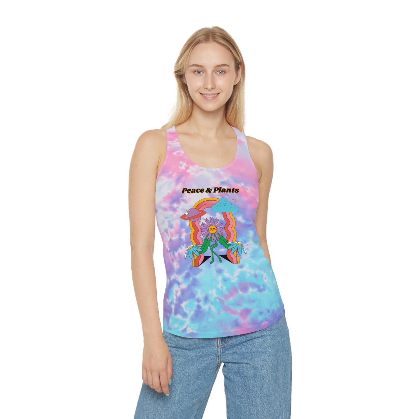 Peace & Plants Tie Dye Racerback Tank Top