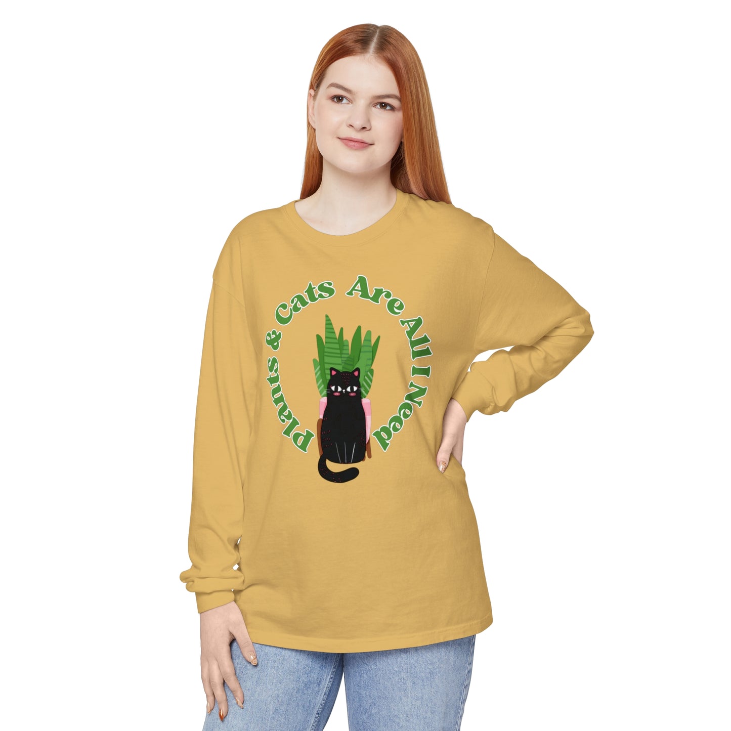 Plants & Cats Are All I Need Unisex Garment-dyed Long Sleeve