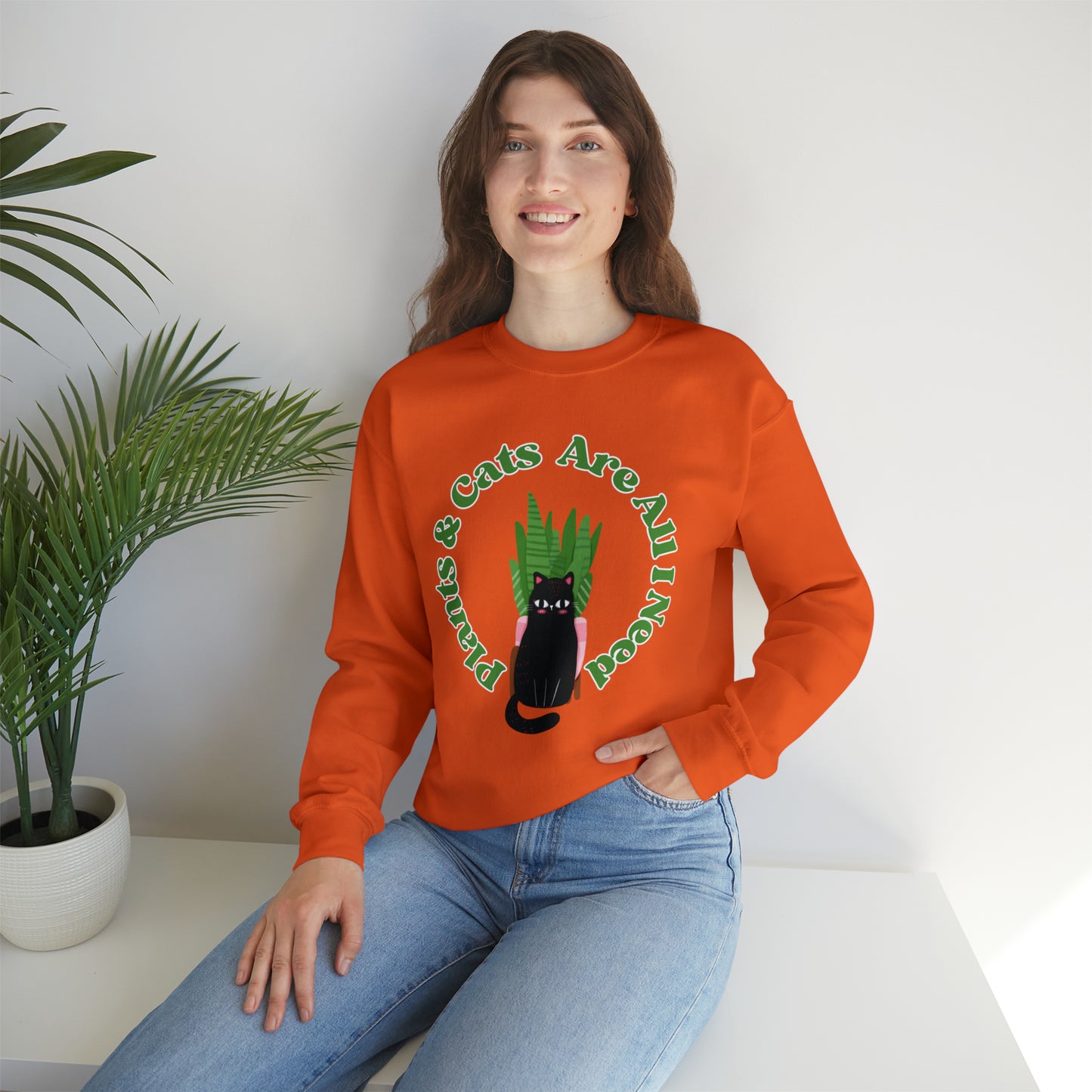 Plants & Cats Are All I Need Unisex Crewneck Sweatshirt