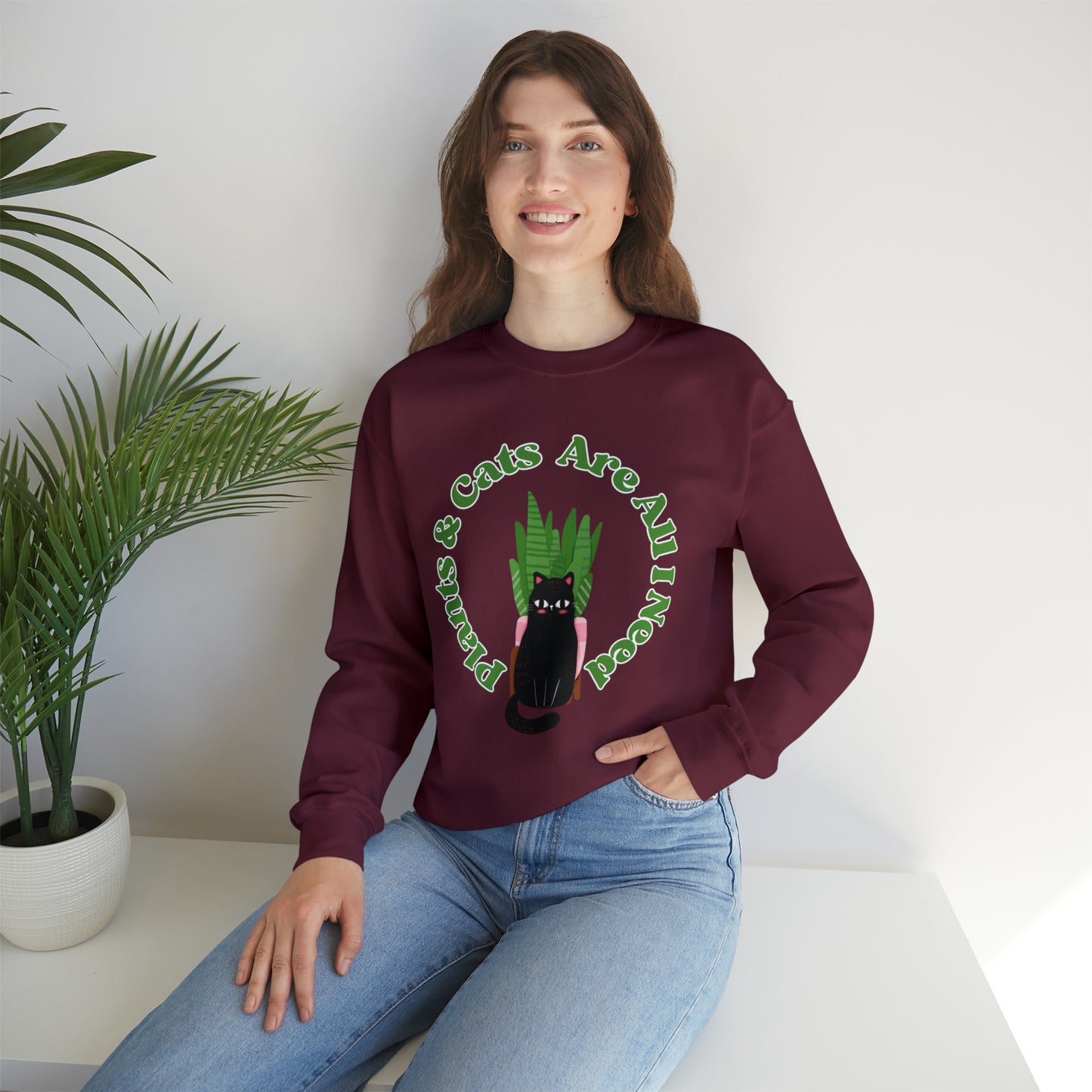 Plants & Cats Are All I Need Unisex Crewneck Sweatshirt