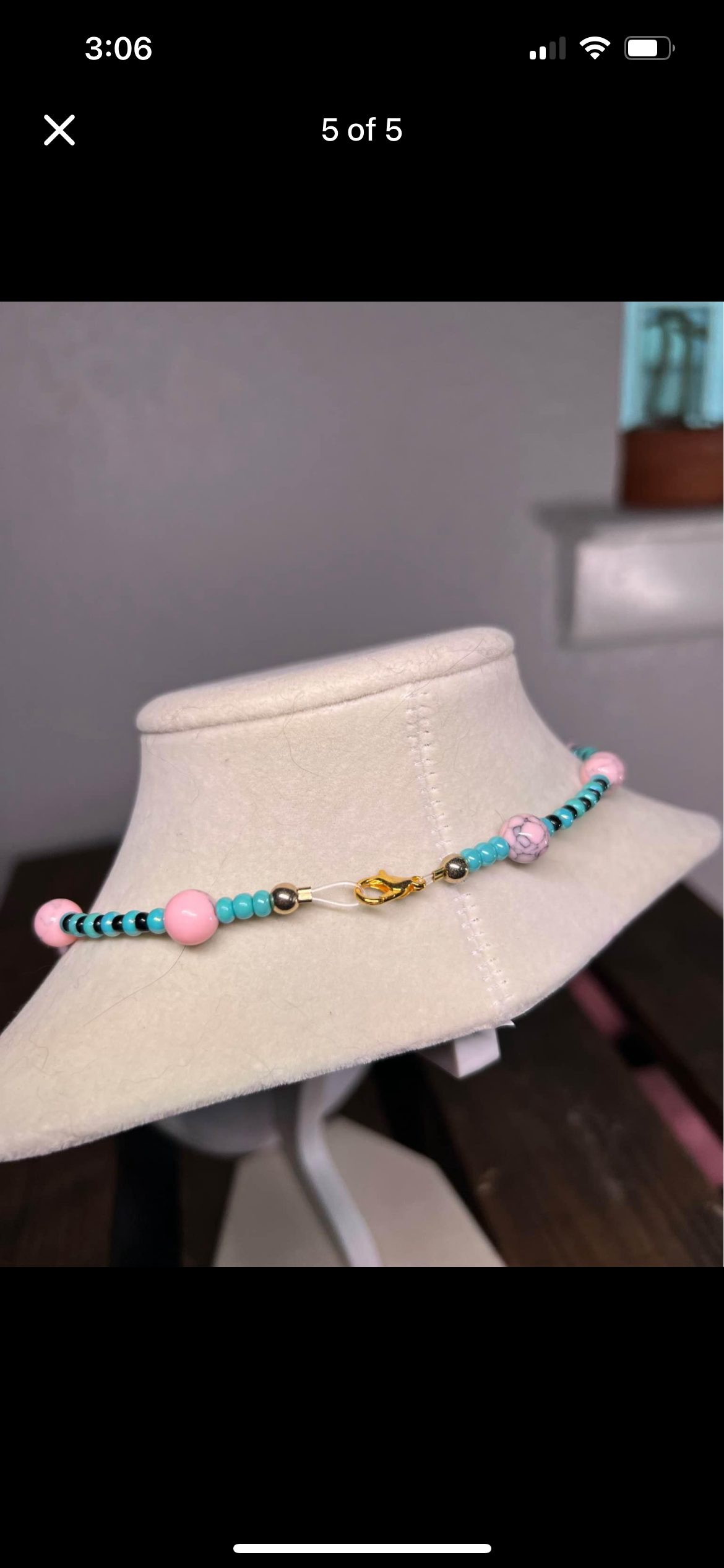 Pink and blue beaded necklace
