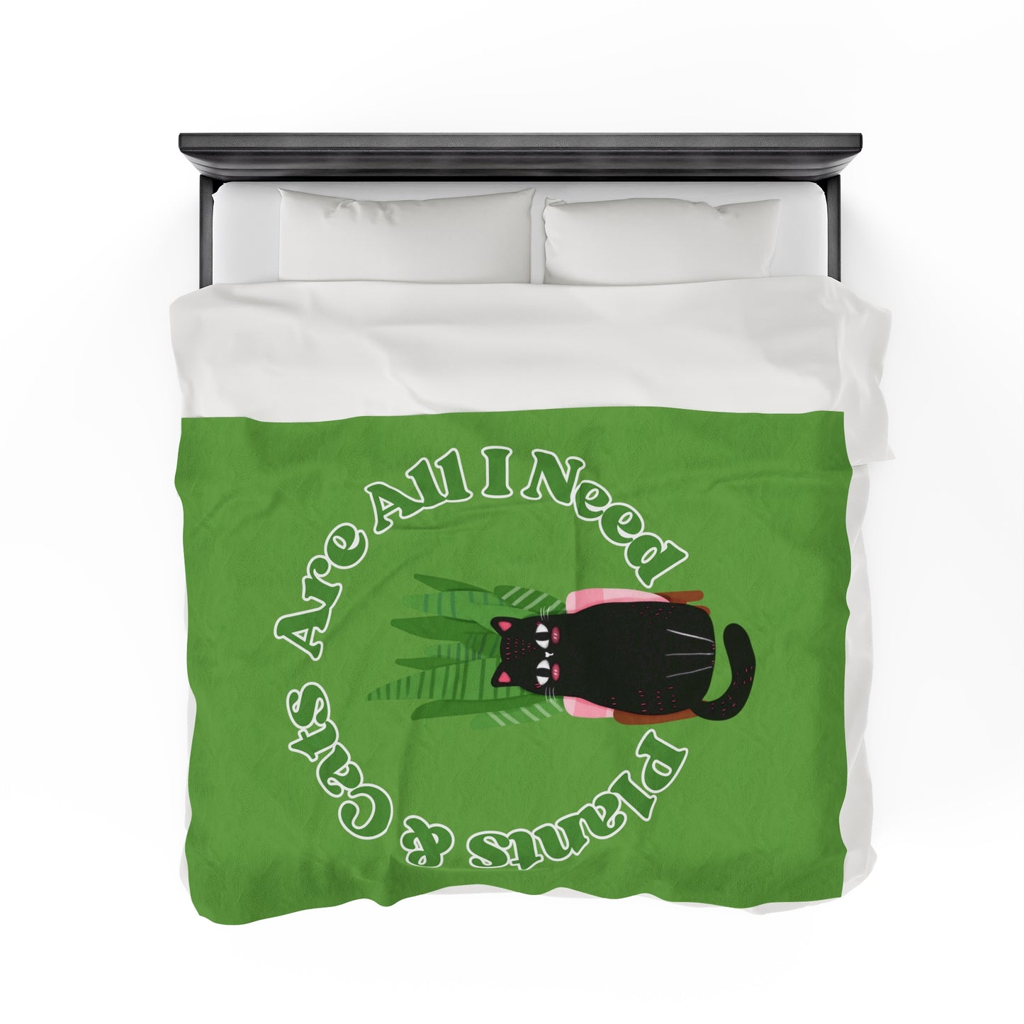 Plants & Cats Are All I Need Velveteen Plush Blanket