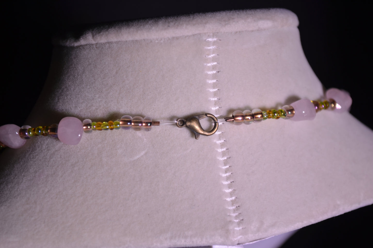 Pink and green glass bead necklace