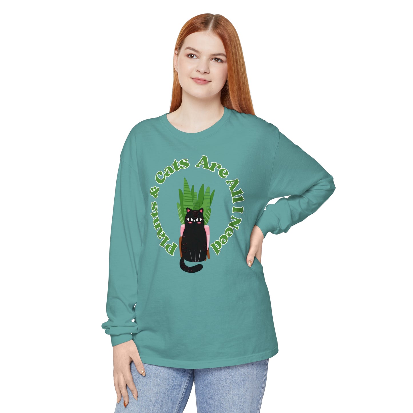 Plants & Cats Are All I Need Unisex Garment-dyed Long Sleeve