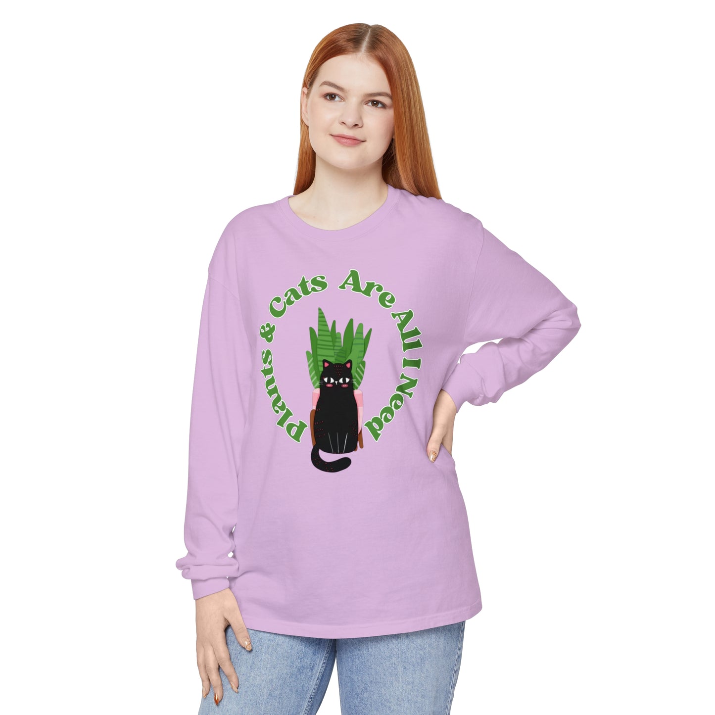 Plants & Cats Are All I Need Unisex Garment-dyed Long Sleeve