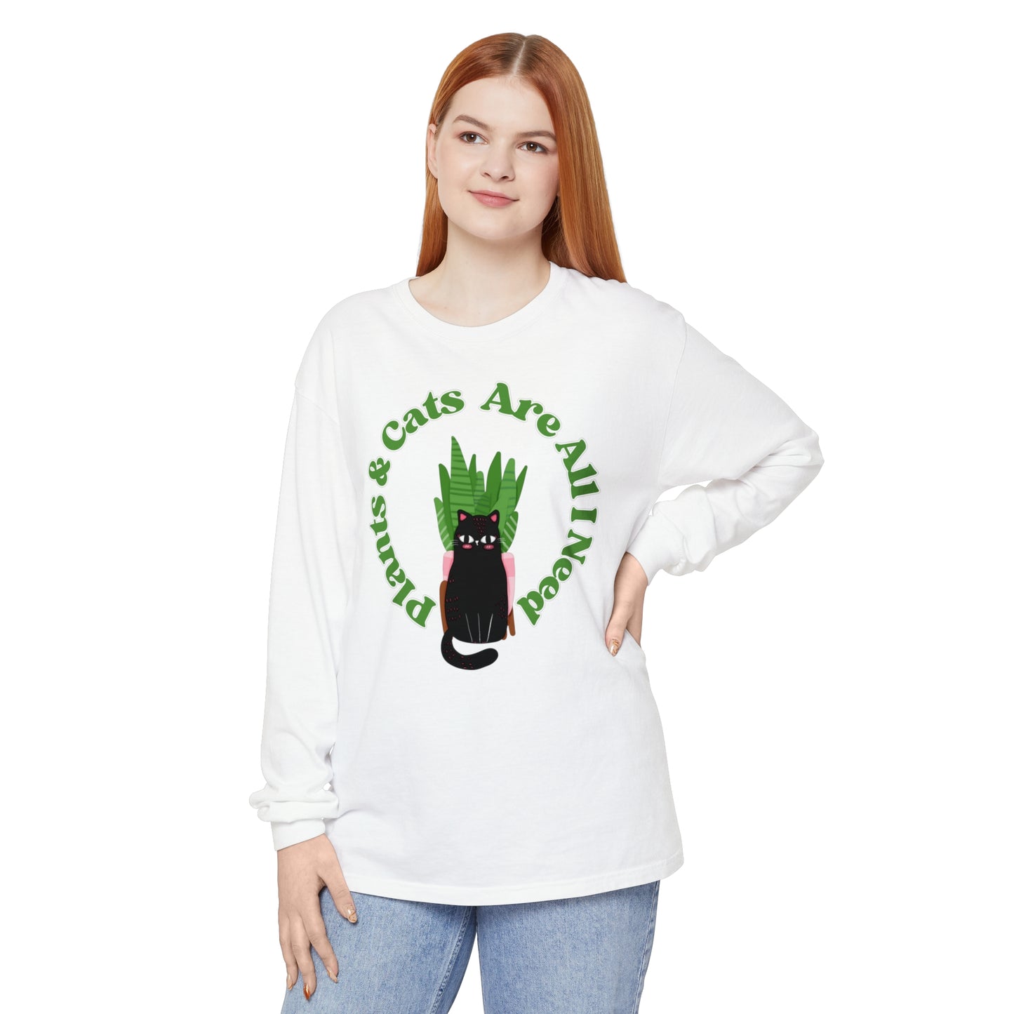 Plants & Cats Are All I Need Unisex Garment-dyed Long Sleeve