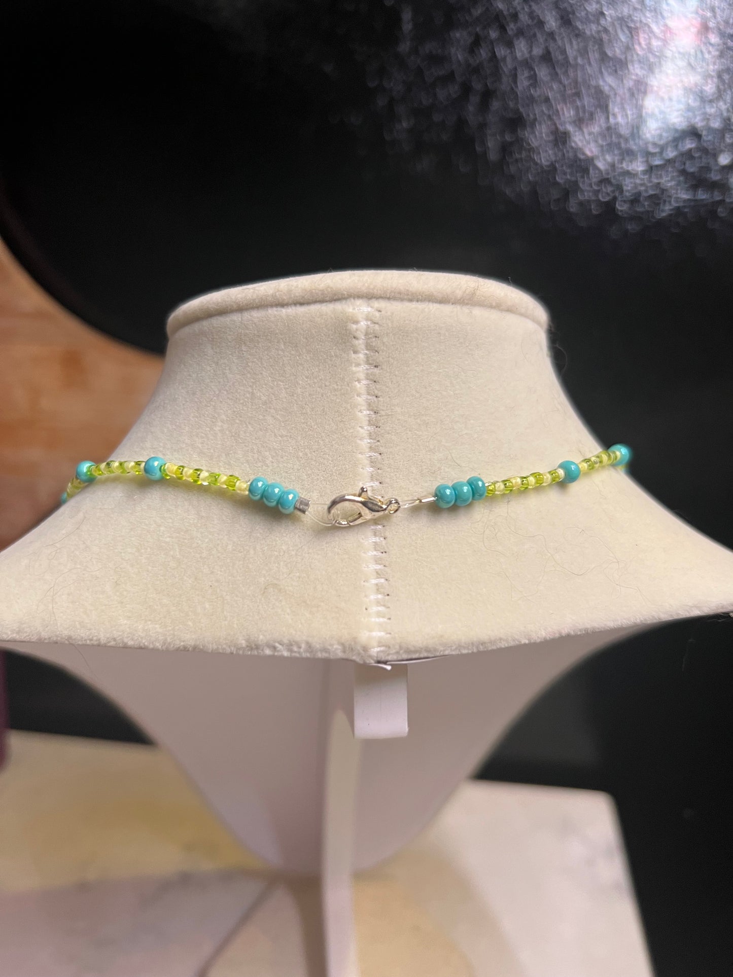 Diamond pendant glass bead necklace