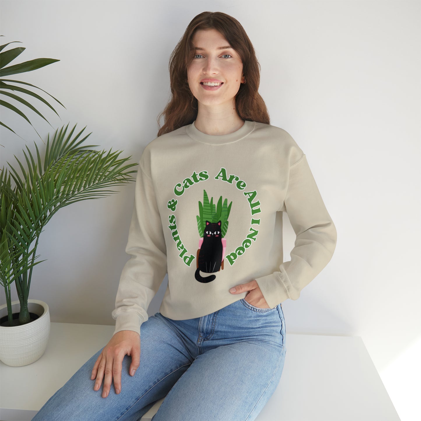 Plants & Cats Are All I Need Unisex Crewneck Sweatshirt