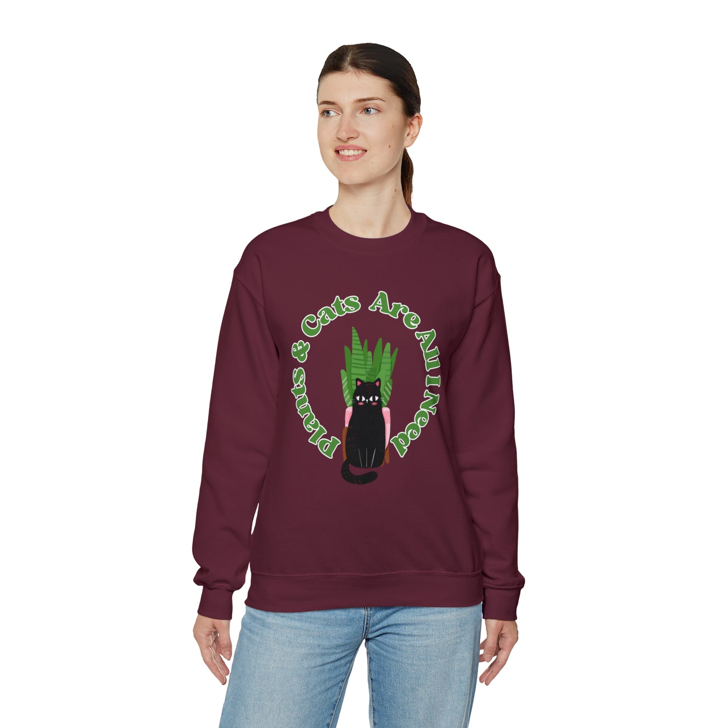 Plants & Cats Are All I Need Unisex Crewneck Sweatshirt