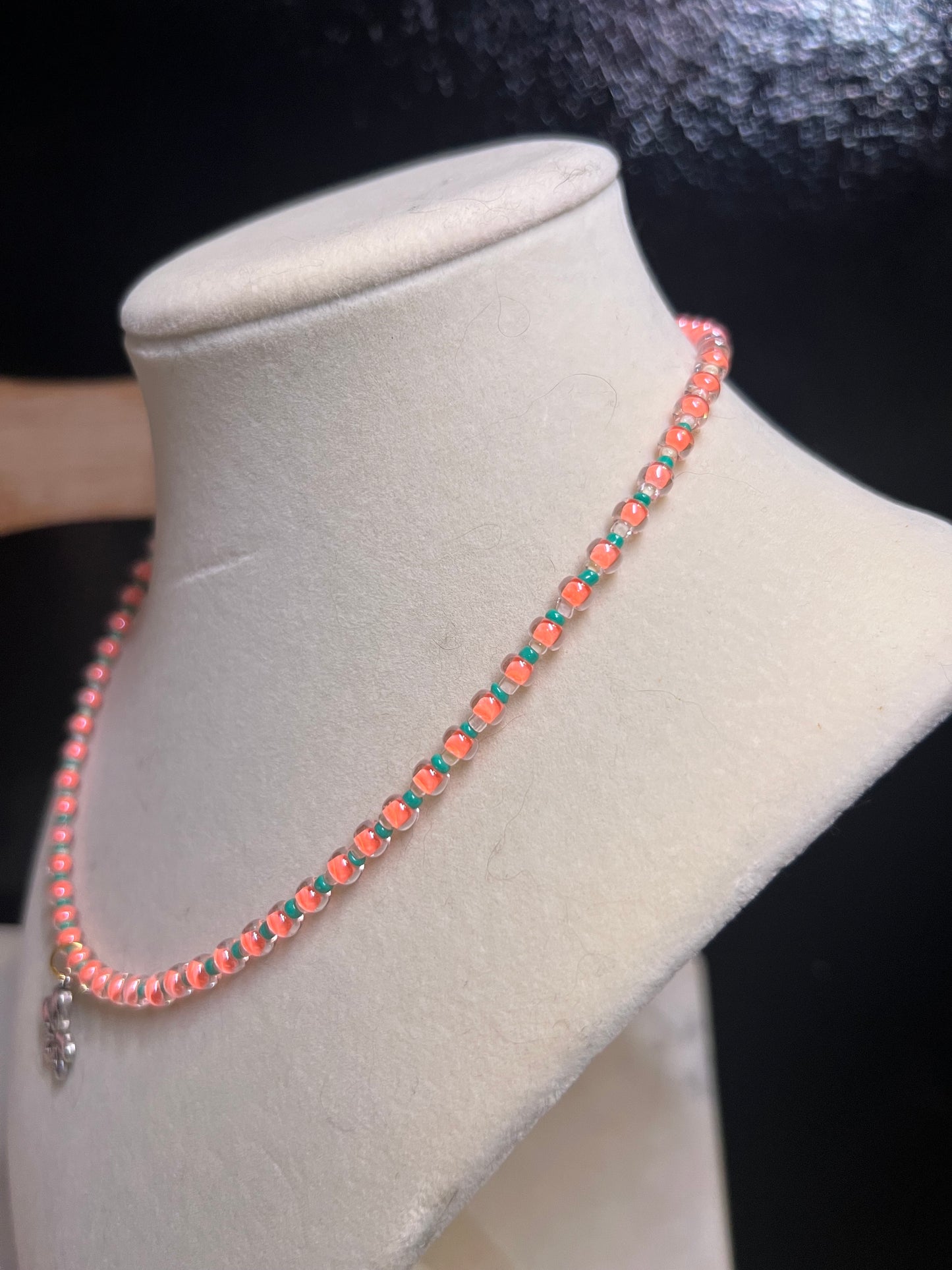 Coral & Blue Flower beaded necklace