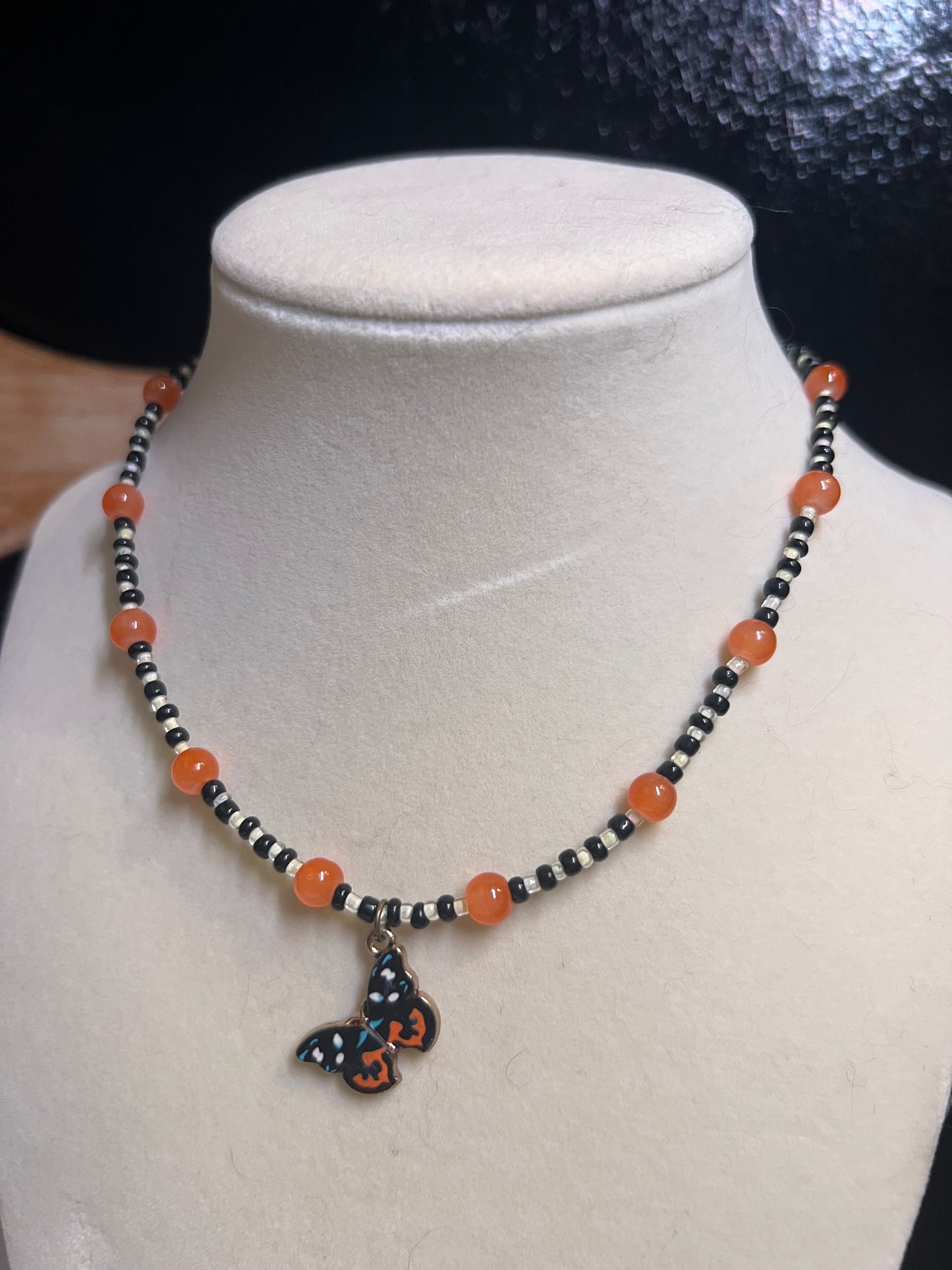 Glass bead butterfly choker