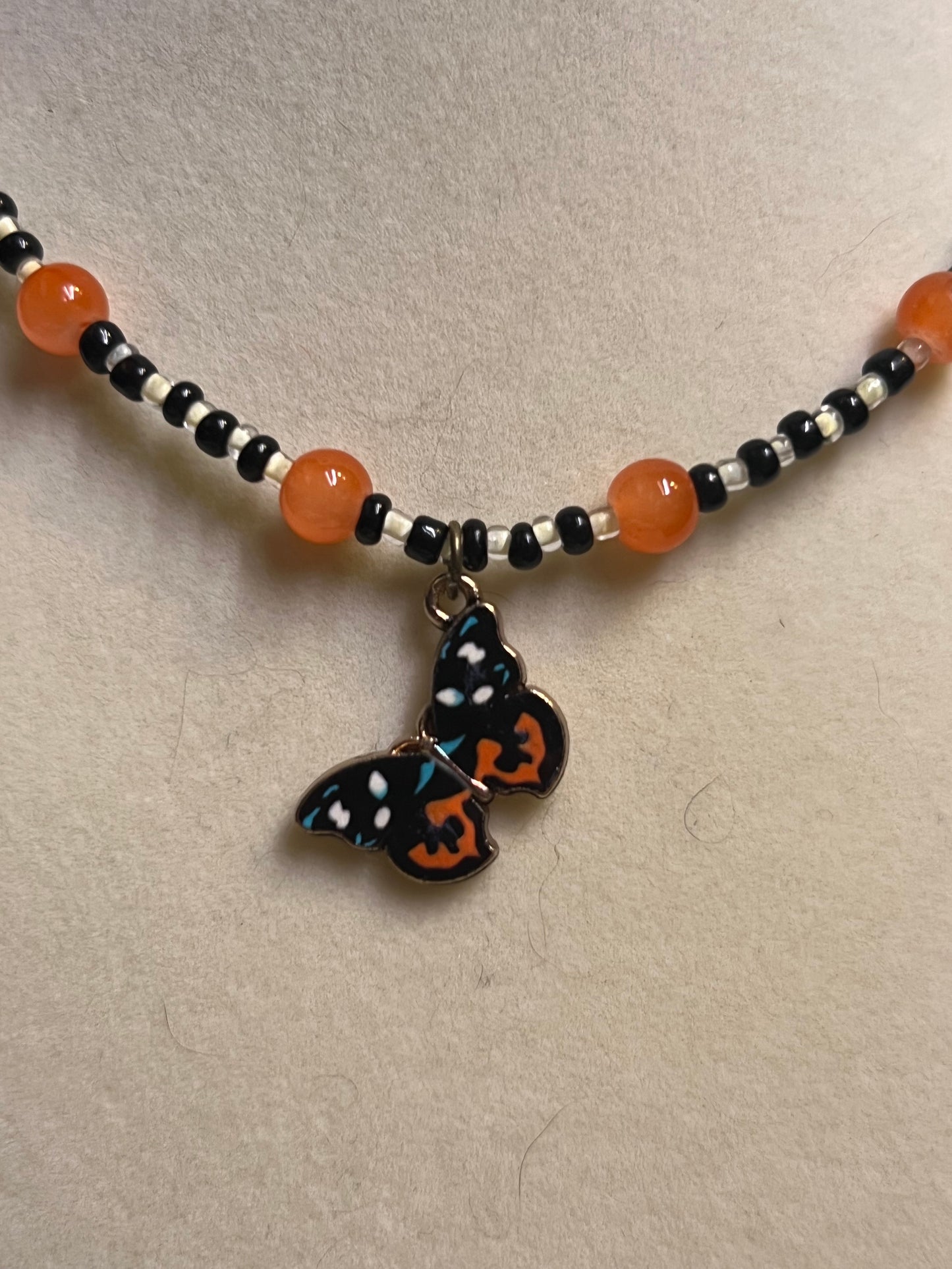 Glass bead butterfly choker