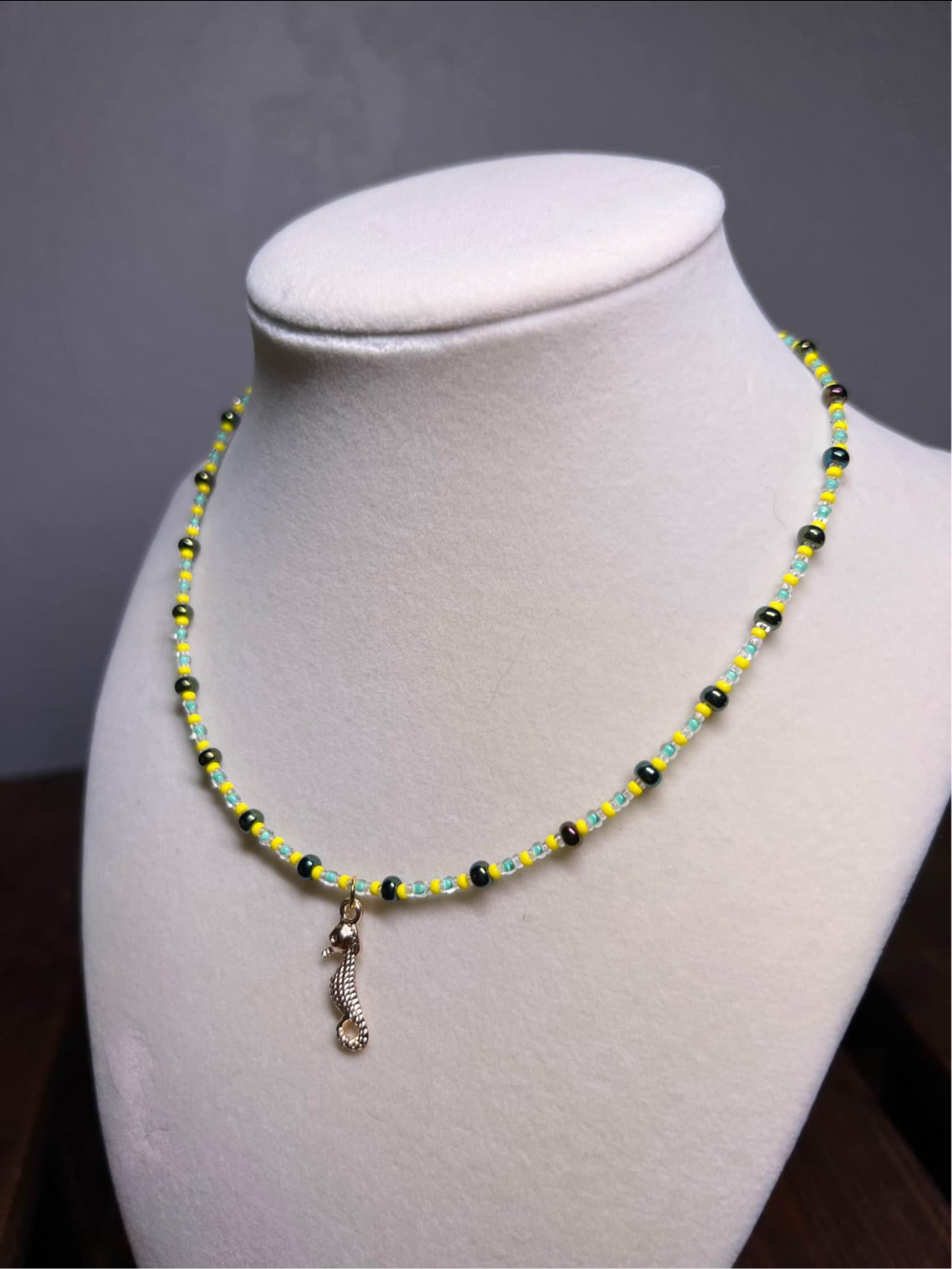 Seahorse pendant beaded choker