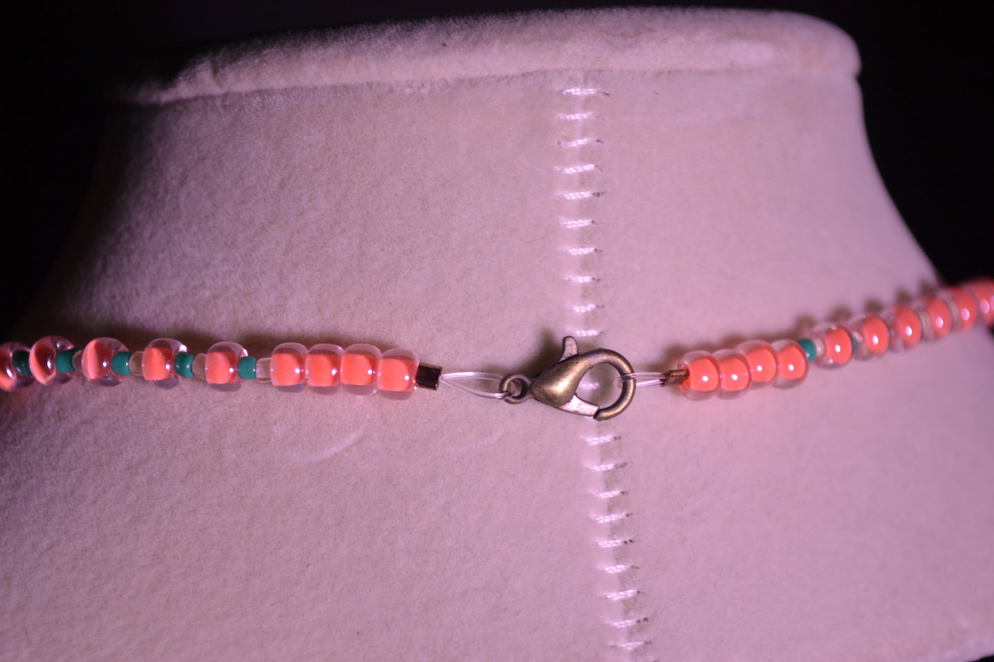 Coral & Blue Flower beaded necklace